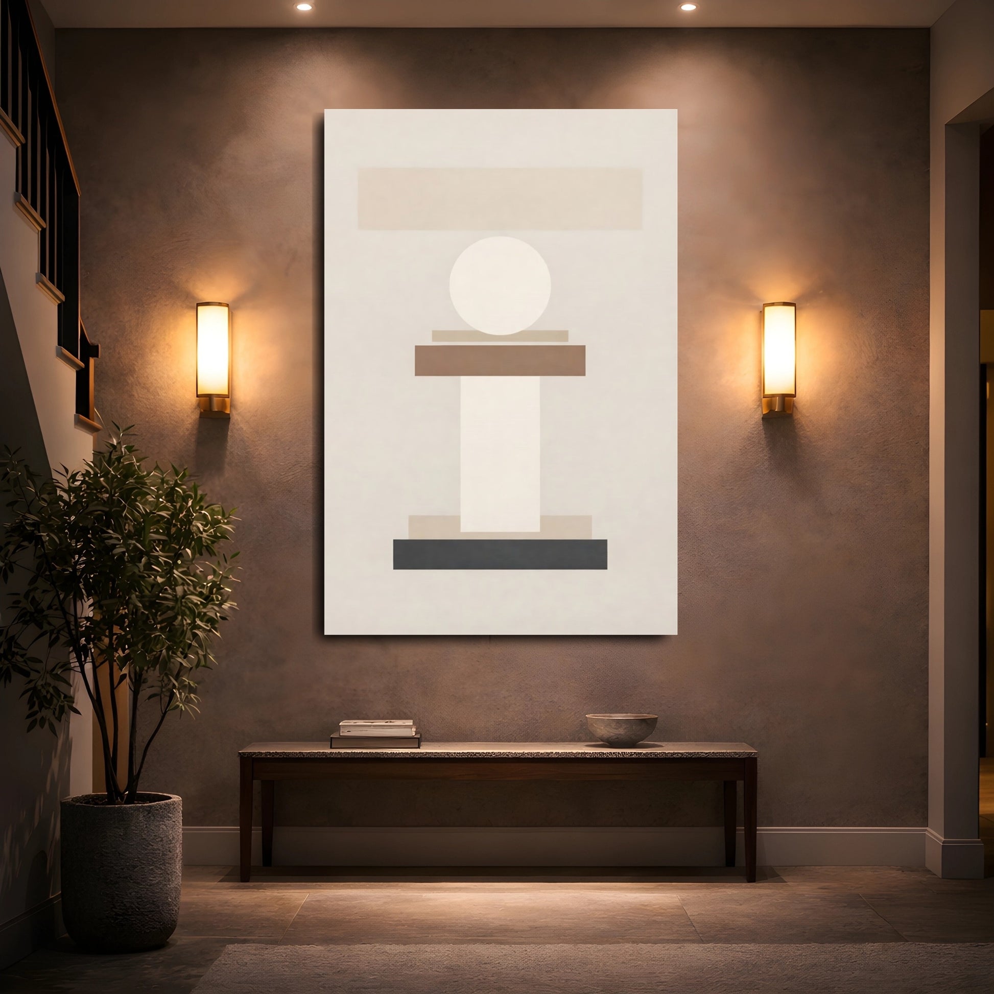 Abstract Geometric Shapes Brown And Black shown as front canvas room wall art