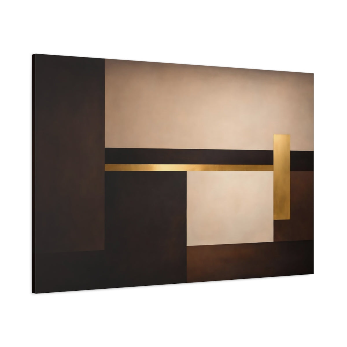 Main Mockup. Abstract Geometric Shapes Brown And Gold shown as stretched canvas wall art