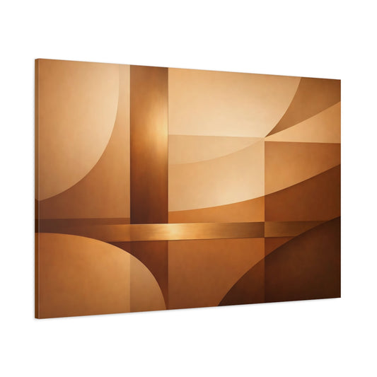 Main Mockup. Abstract Geometric Shapes Brown And Gold shown as stretched canvas wall art