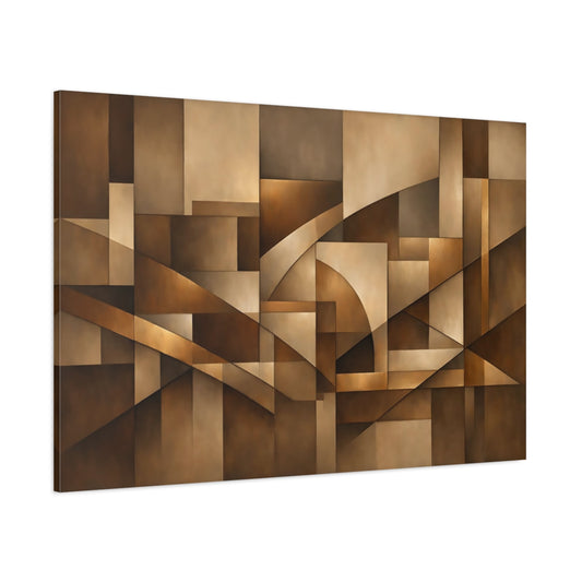 Main Mockup. Abstract Geometric Shapes Brown And Gold shown as stretched canvas wall art