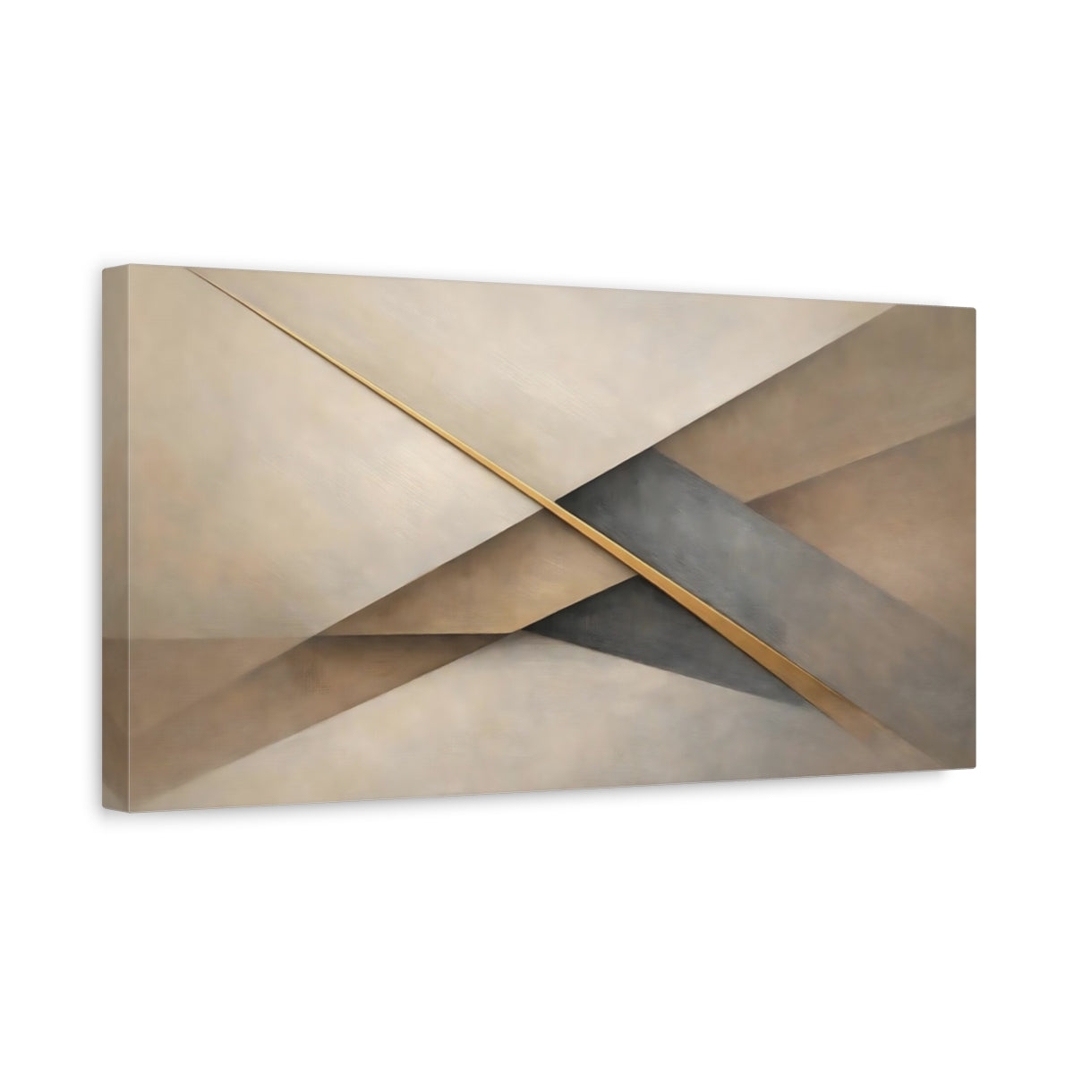 Side Mockup 3. Abstract Geometric Shapes Brown And Gold shown as stretched canvas wall art