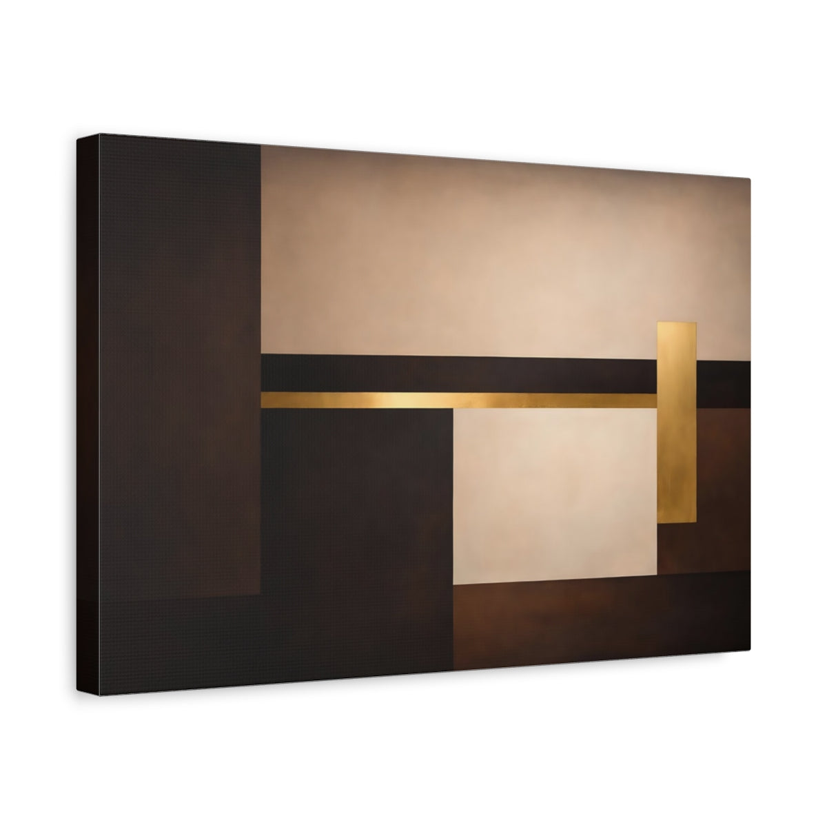 Side Mockup 4. Abstract Geometric Shapes Brown And Gold shown as stretched canvas wall art
