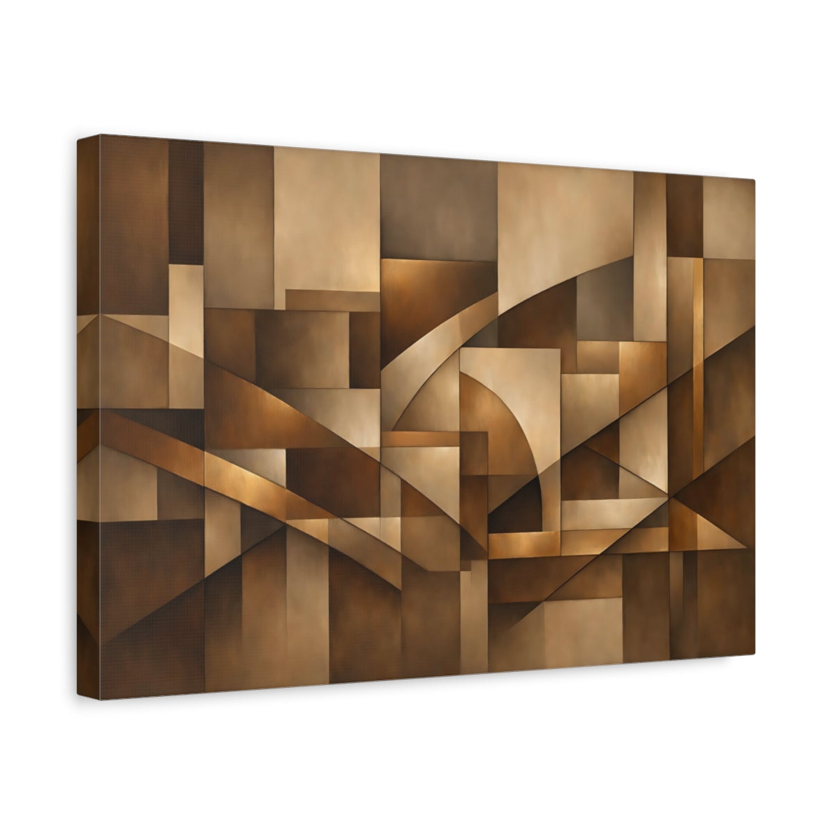 Side Mockup 4. Abstract Geometric Shapes Brown And Gold shown as stretched canvas wall art
