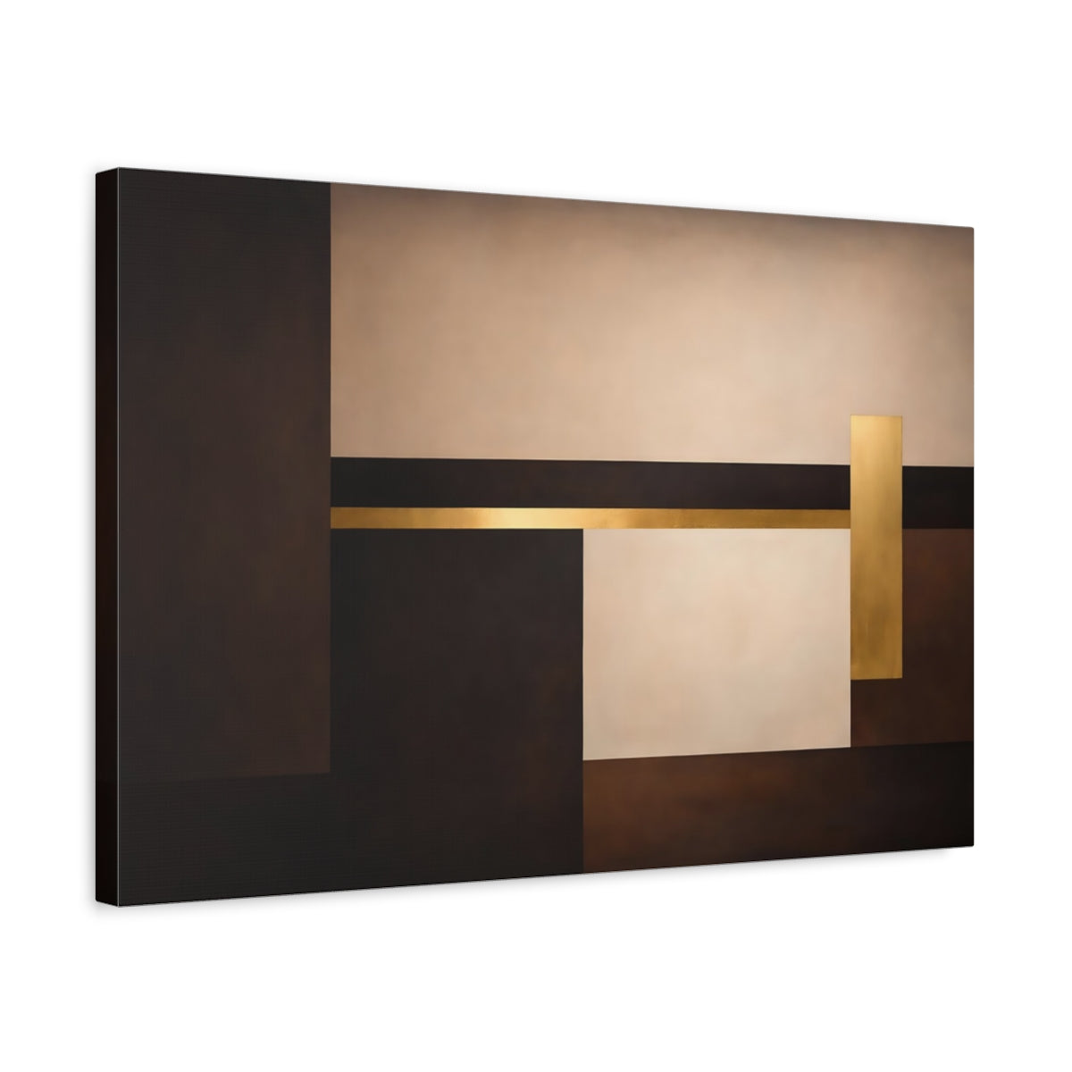 Side Mockup 3. Abstract Geometric Shapes Brown And Gold shown as stretched canvas wall art