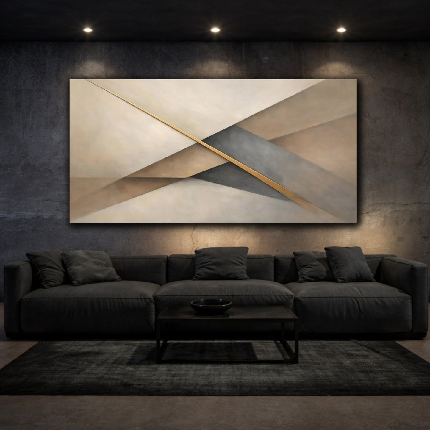 Mockup 2. Abstract Geometric Shapes Brown And Gold shown as stretched canvas wall art