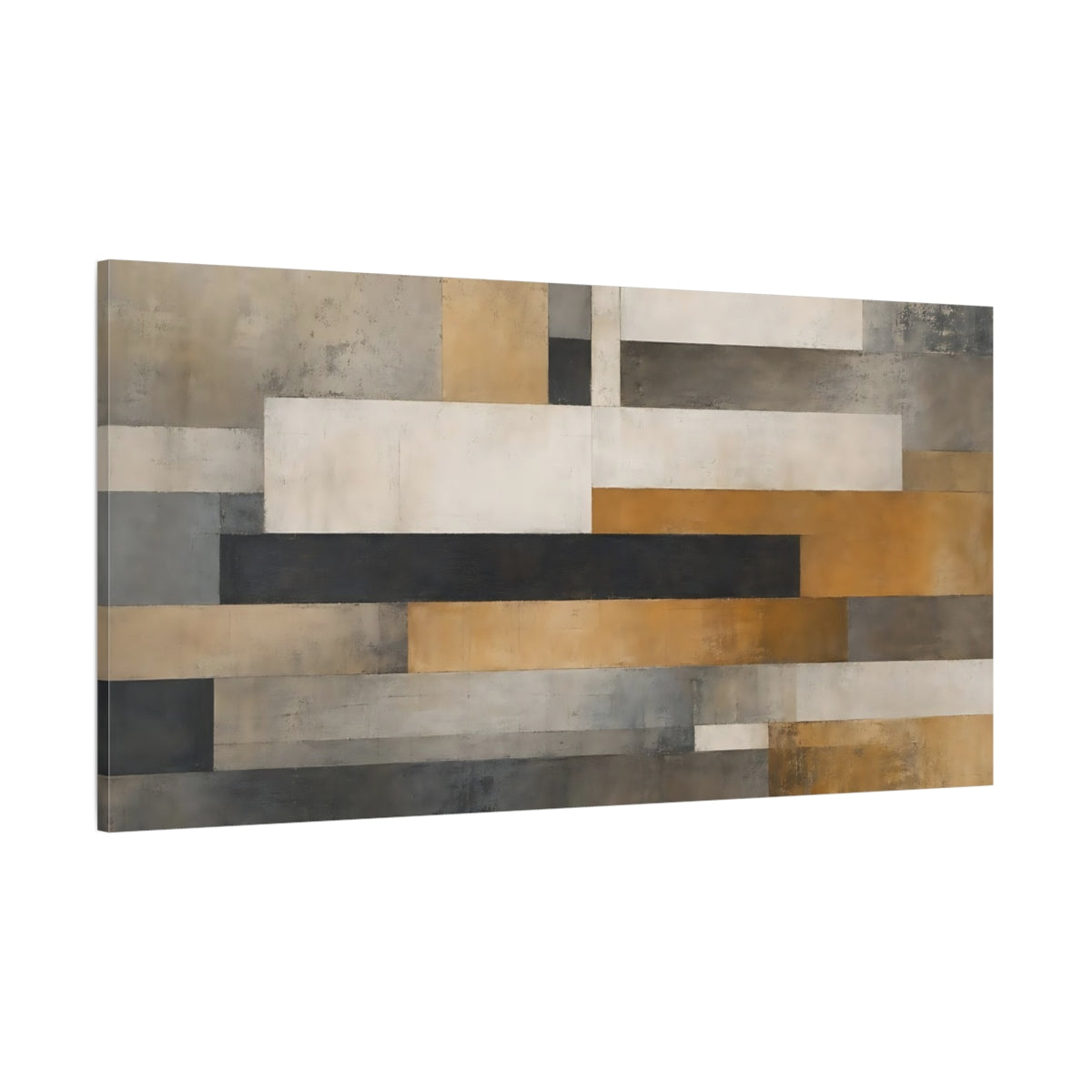 Side Mockup 2. Abstract Geometric Shapes Brown And Gray shown as stretched canvas wall art
