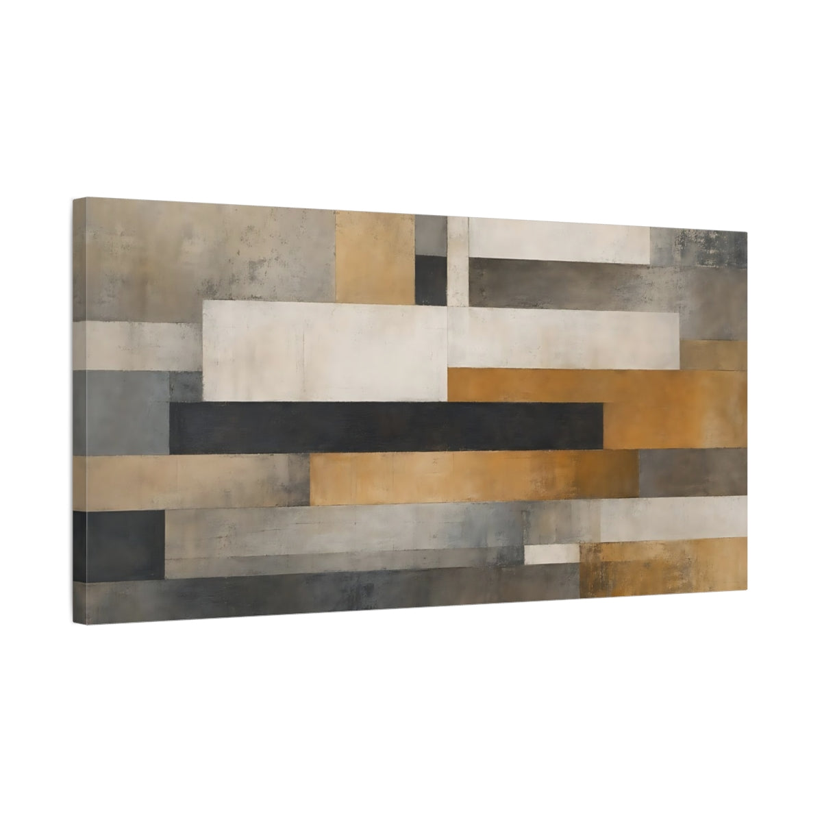 Side Mockup 1. Abstract Geometric Shapes Brown And Gray shown as stretched canvas wall art