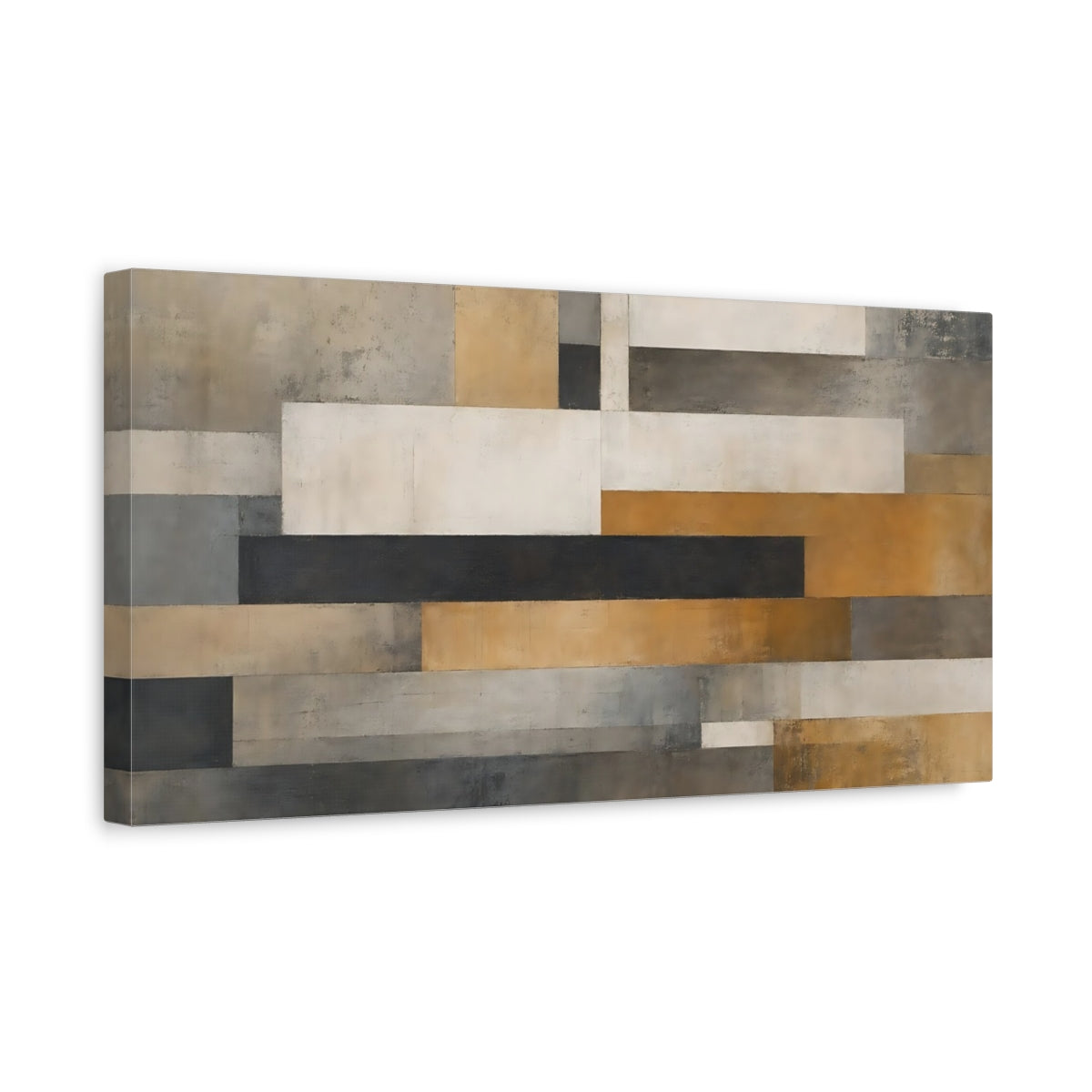 Side Mockup 3. Abstract Geometric Shapes Brown And Gray shown as stretched canvas wall art