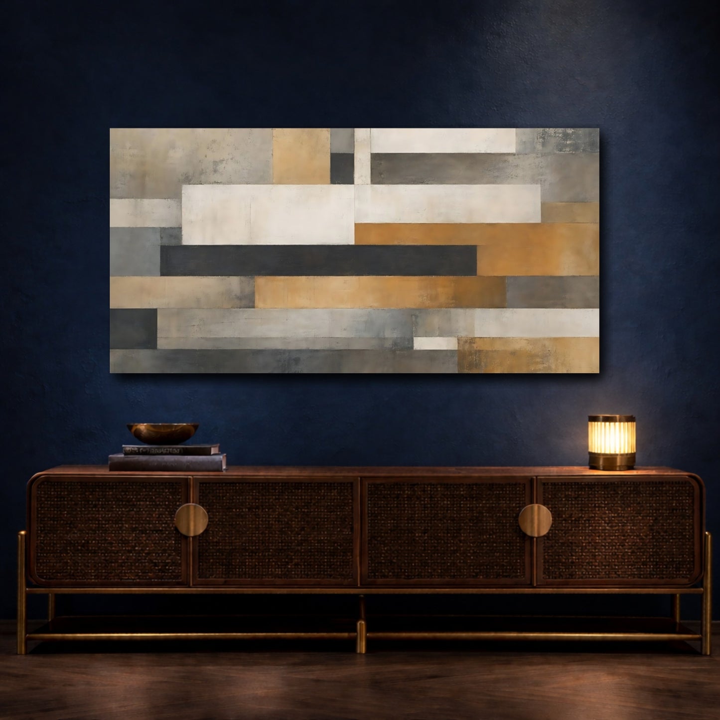 Mockup 4. Abstract Geometric Shapes Brown And Gray shown as stretched canvas wall art