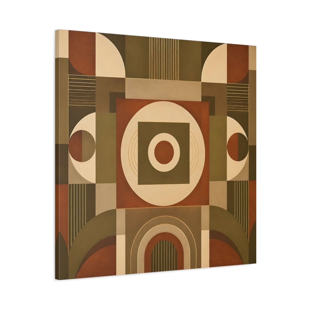 Main Mockup. Abstract Geometric Shapes Brown And Green shown as canvas print