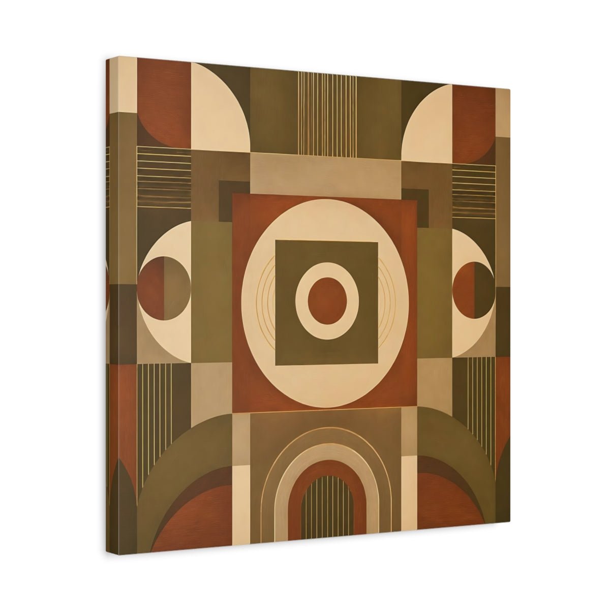 Abstract Geometric Shapes Brown And Green Canvas Print – Living Room, Above Console Table, Earthy Tones - YesArtYes