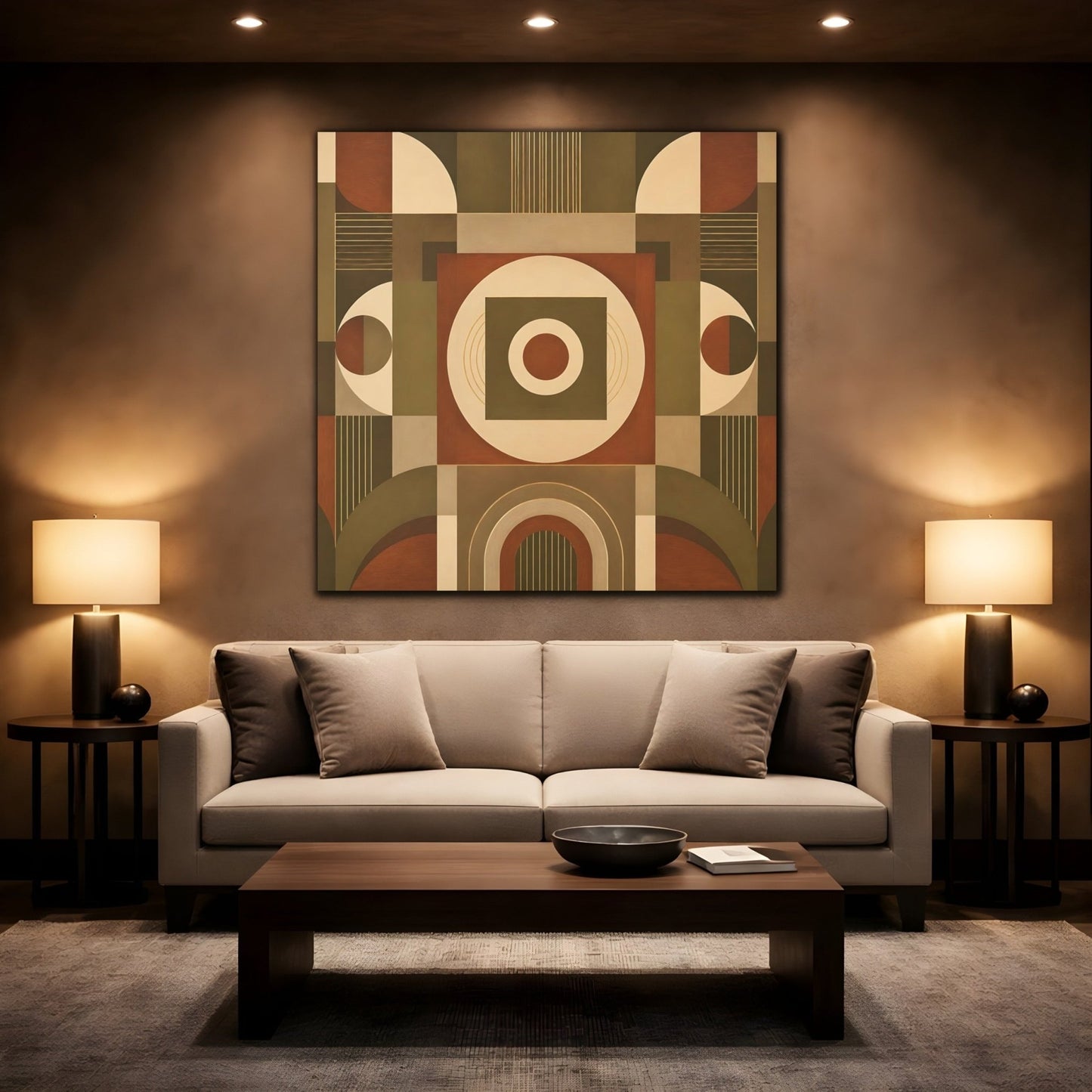 Abstract Geometric Shapes Brown And Green Canvas Print – Living Room, Above Console Table, Earthy Tones - YesArtYes