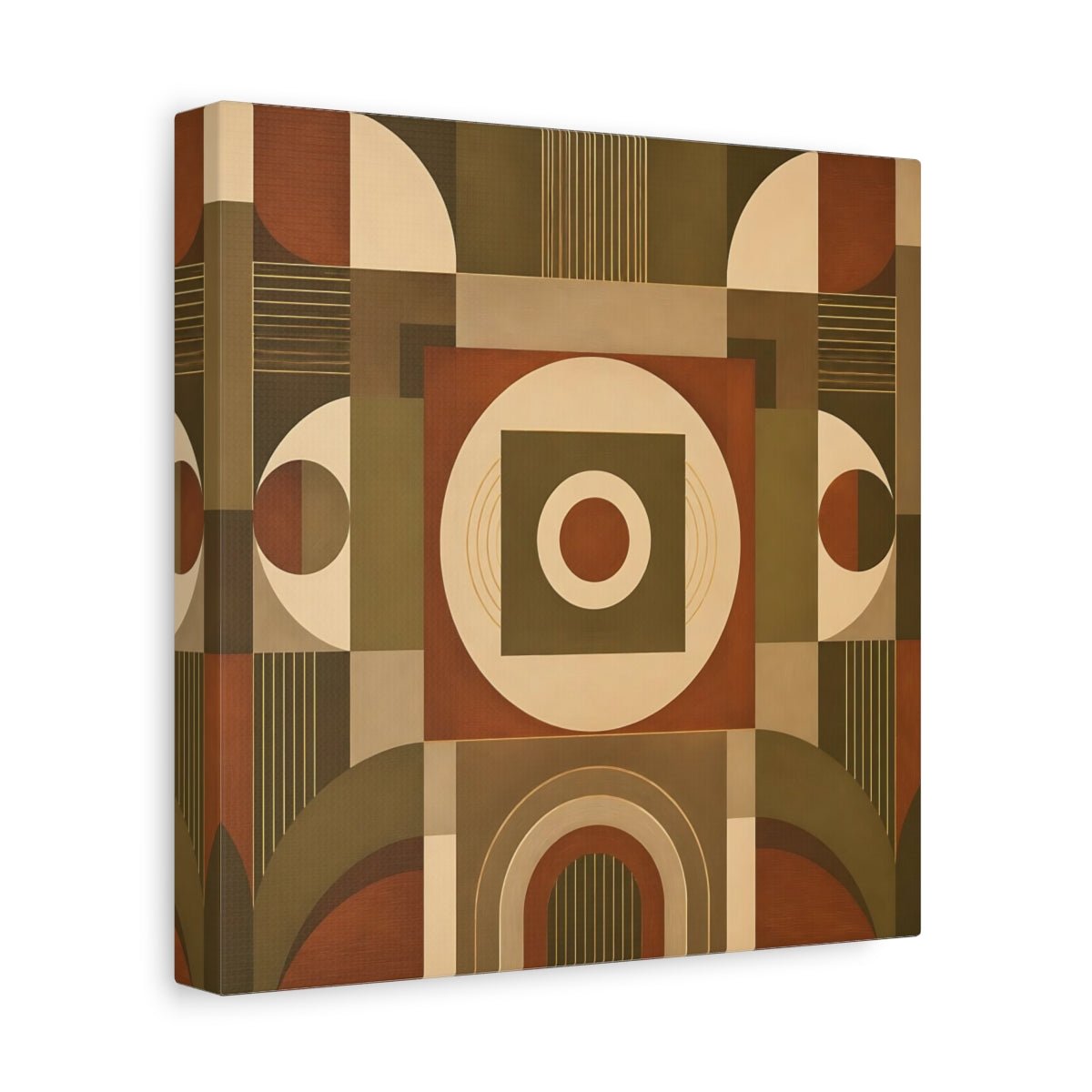 Abstract Geometric Shapes Brown And Green Canvas Print – Living Room, Above Console Table, Earthy Tones - YesArtYes