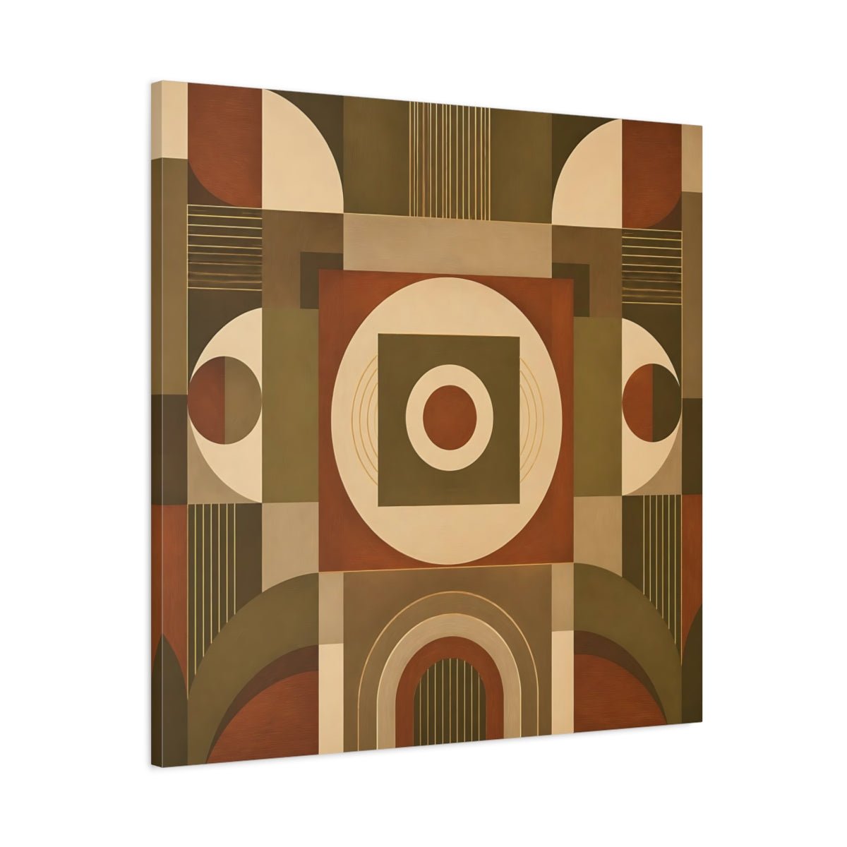 Abstract Geometric Shapes Brown And Green Canvas Print – Living Room, Above Console Table, Earthy Tones - YesArtYes