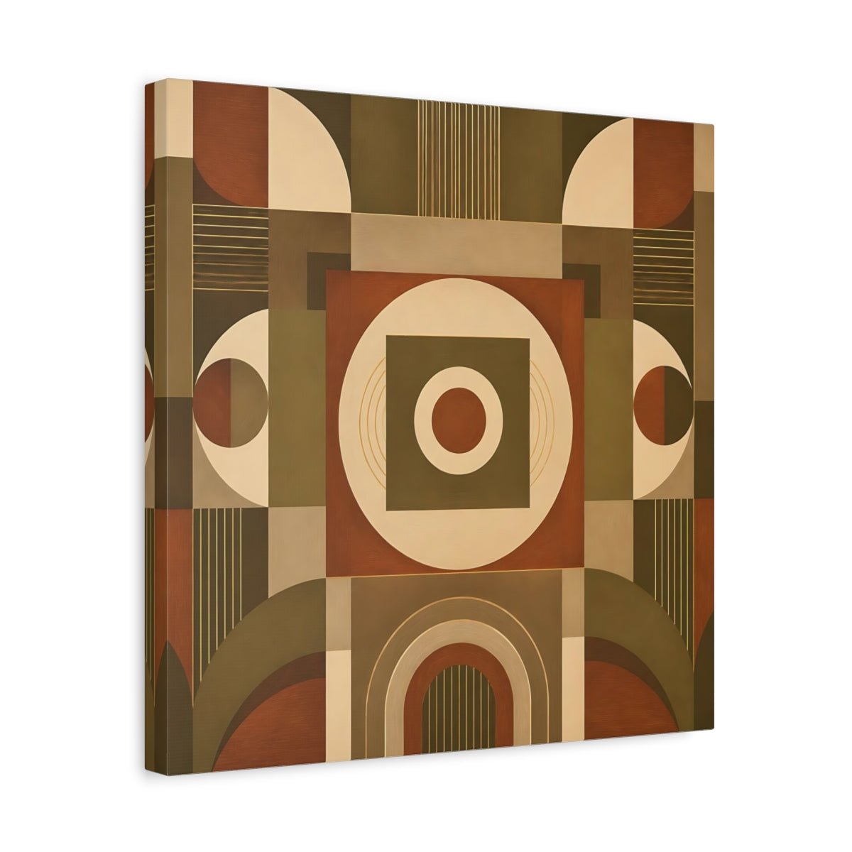 Abstract Geometric Shapes Brown And Green Canvas Print – Living Room, Above Console Table, Earthy Tones - YesArtYes