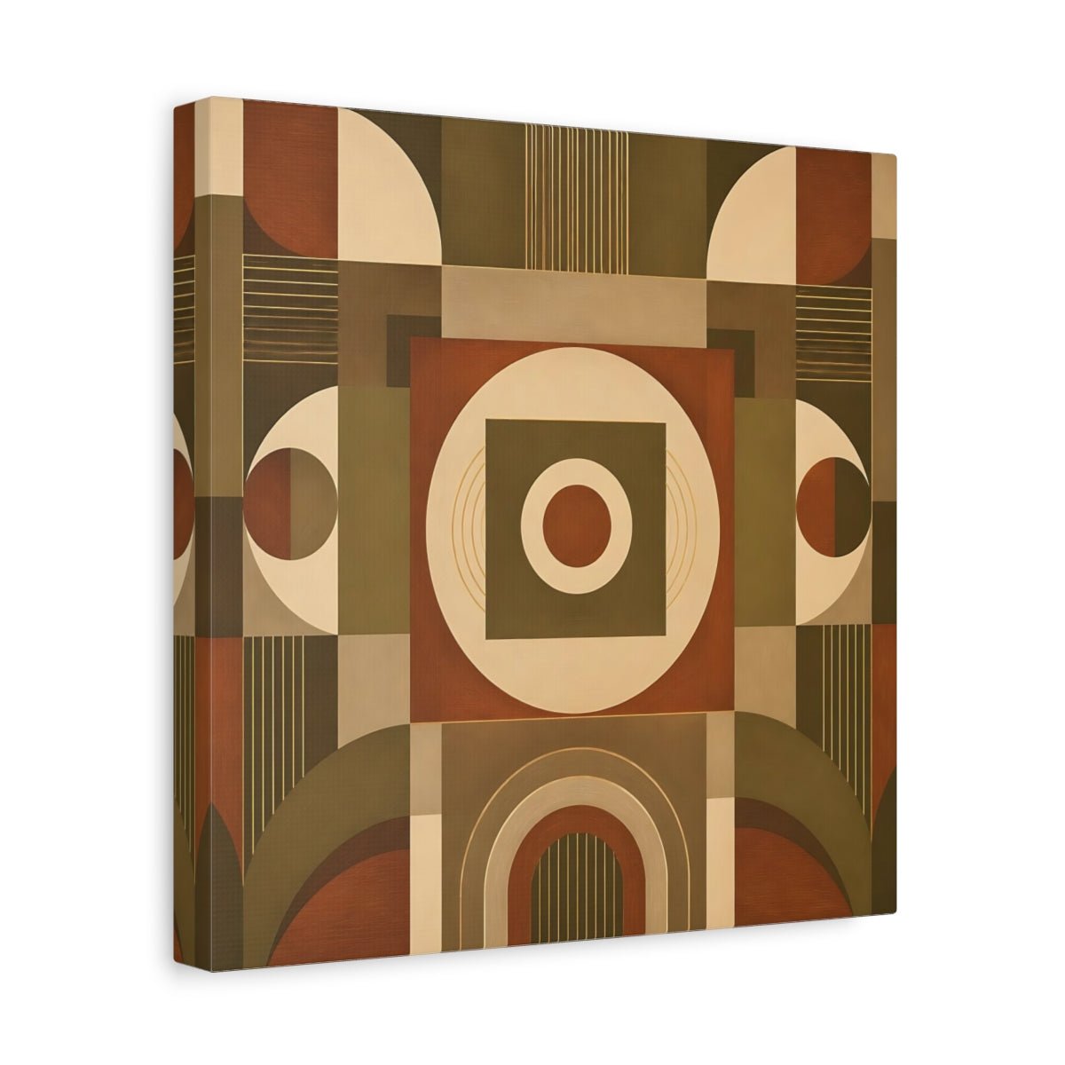 Abstract Geometric Shapes Brown And Green Canvas Print – Living Room, Above Console Table, Earthy Tones - YesArtYes