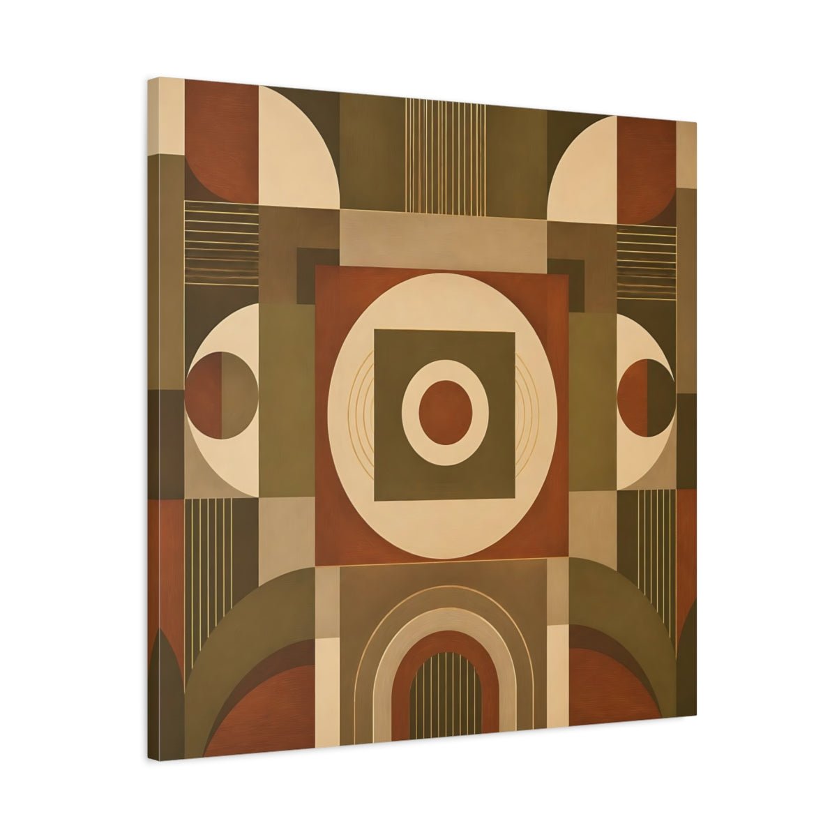 Abstract Geometric Shapes Brown And Green Canvas Print – Living Room, Above Console Table, Earthy Tones - YesArtYes