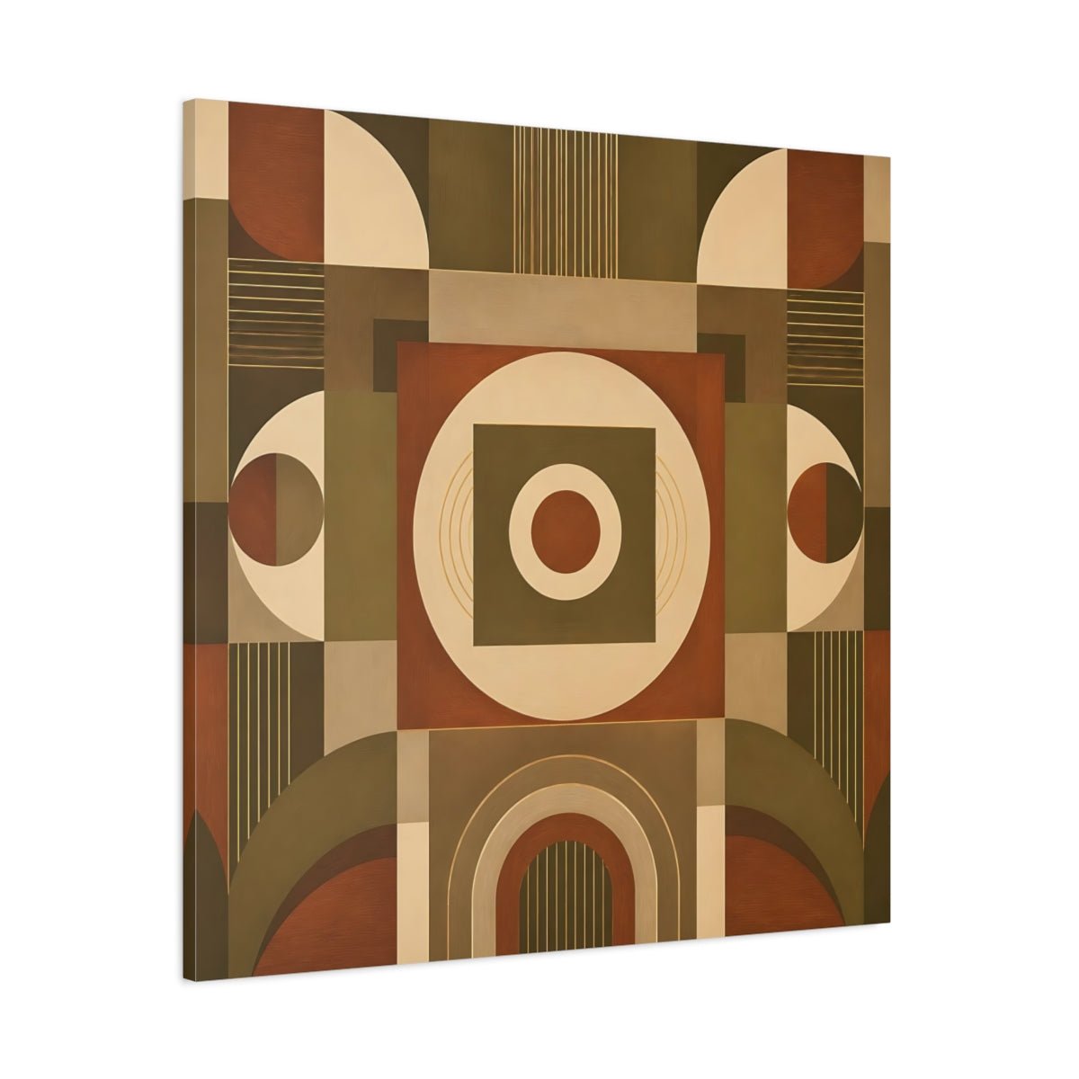 Abstract Geometric Shapes Brown And Green Canvas Print – Living Room, Above Console Table, Earthy Tones - YesArtYes