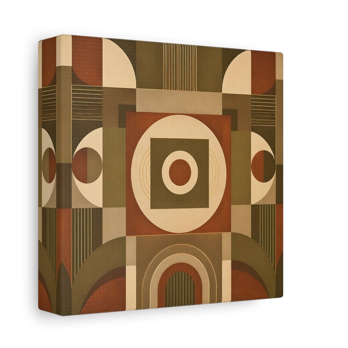 Abstract Geometric Shapes Brown And Green Canvas Print – Living Room, Above Console Table, Earthy Tones - YesArtYes