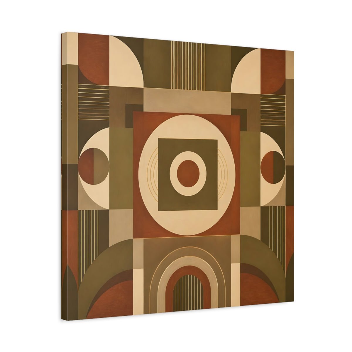 Abstract Geometric Shapes Brown And Green Canvas Print – Living Room, Above Console Table, Earthy Tones - YesArtYes