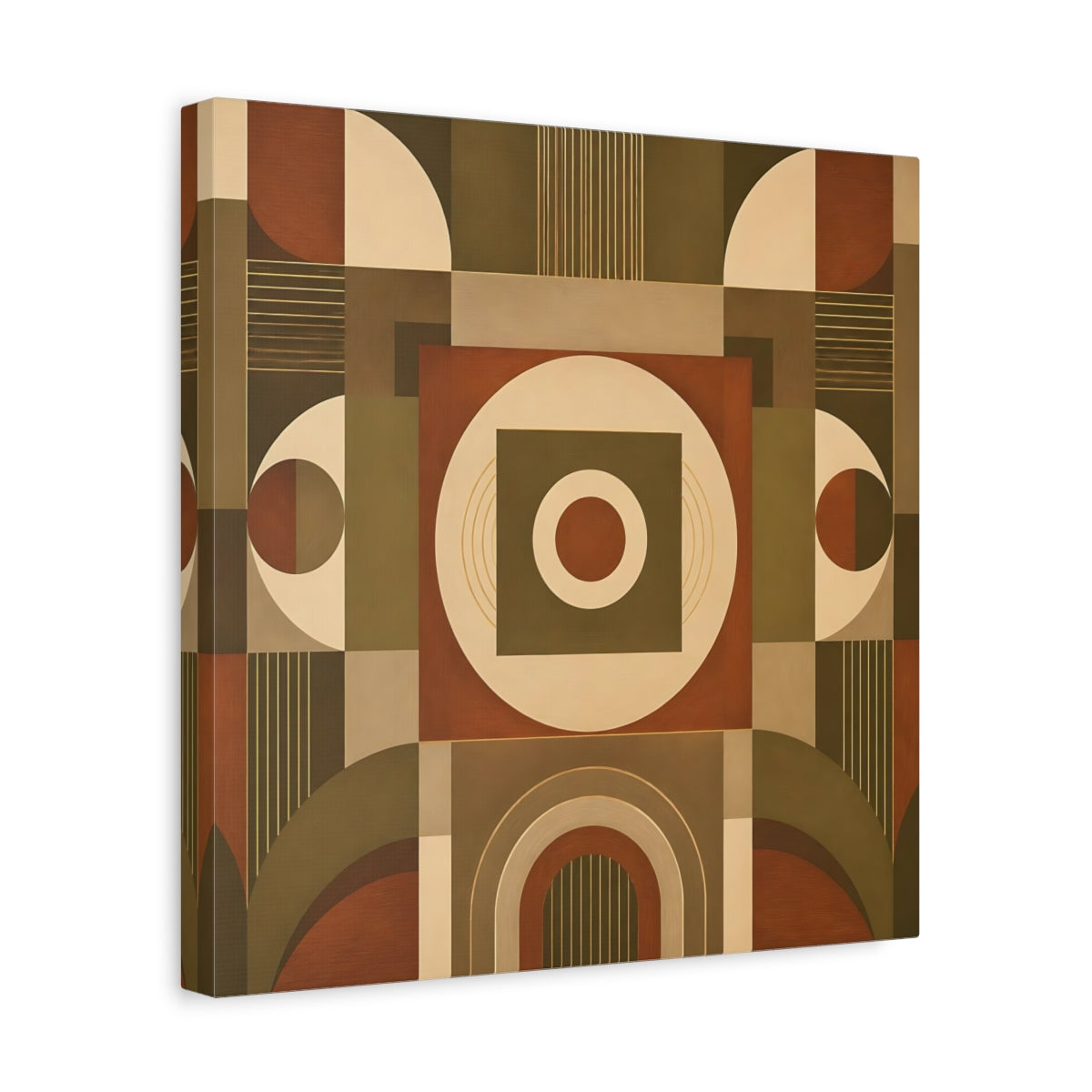Side Mockup 7. Abstract Geometric Shapes Brown And Green shown as canvas print