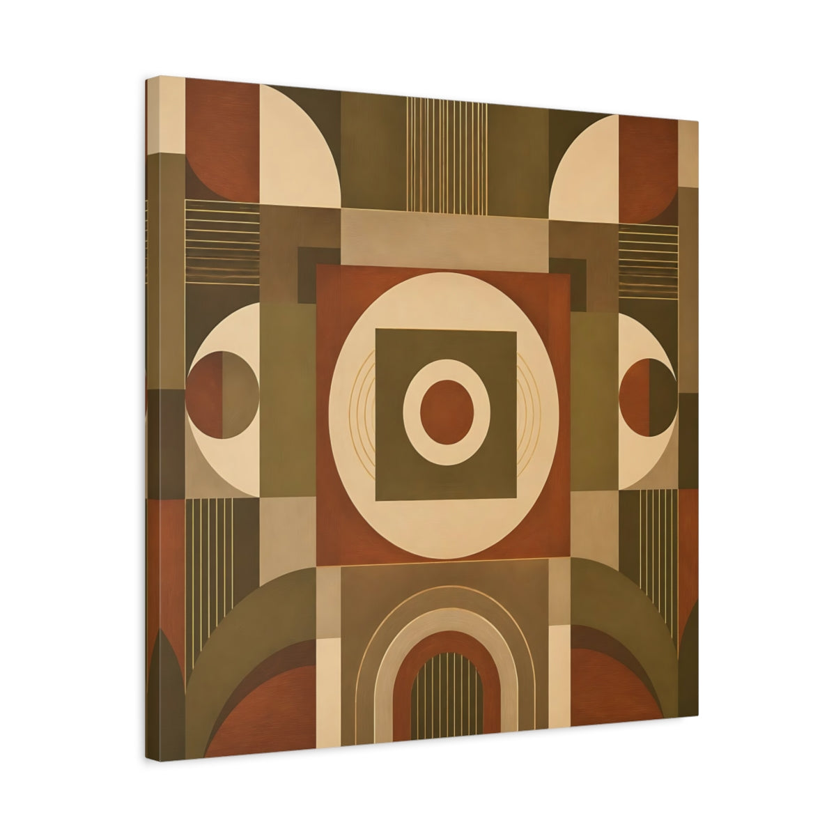 Side Mockup 4. Abstract Geometric Shapes Brown And Green shown as canvas print