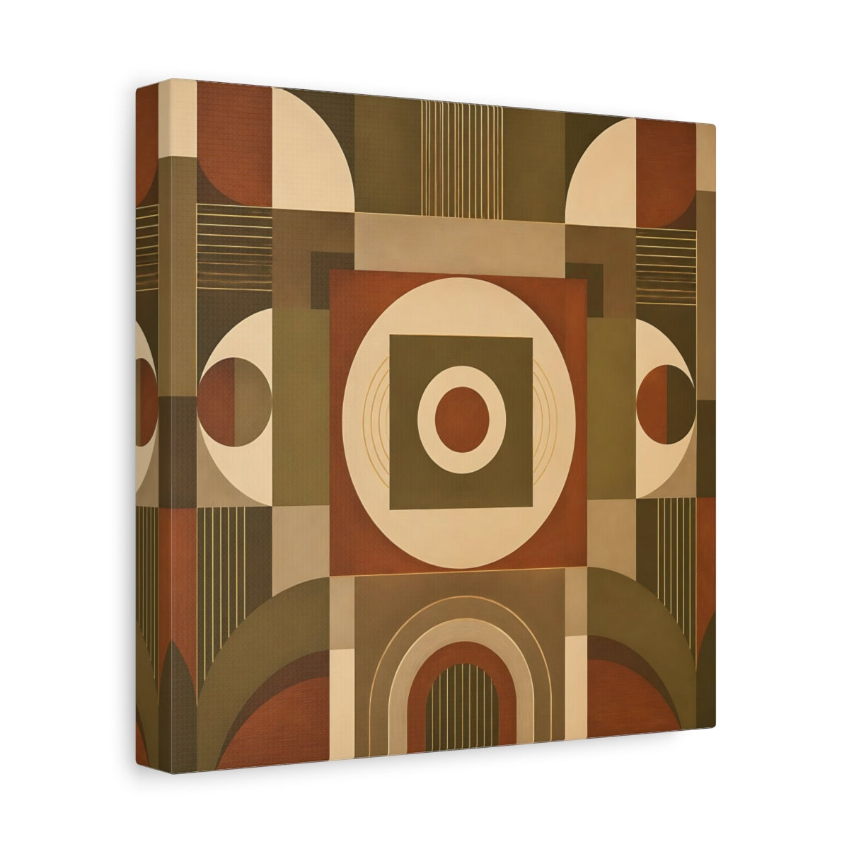 Side Mockup 9. Abstract Geometric Shapes Brown And Green shown as canvas print
