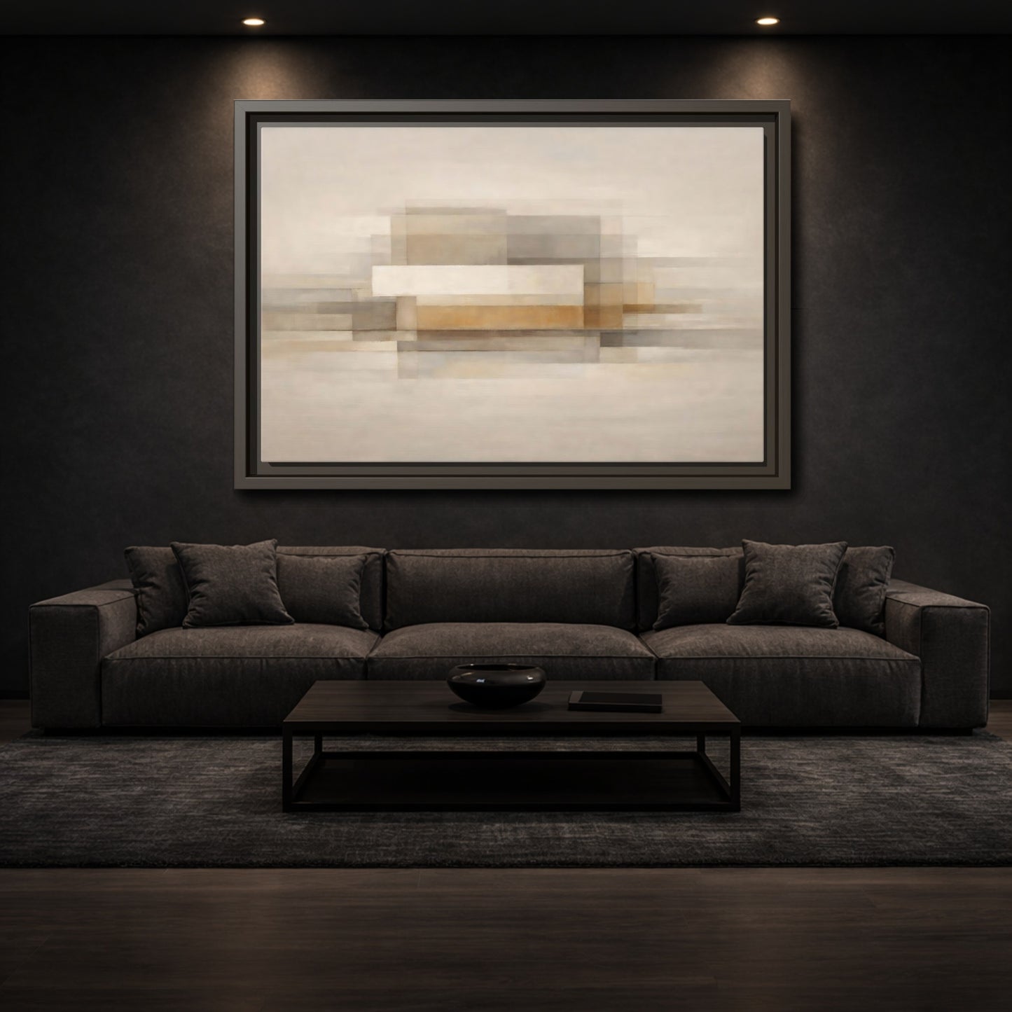 Mockup 2. Abstract Geometric Shapes Brown Beige Abstract shown as stretched canvas wall art