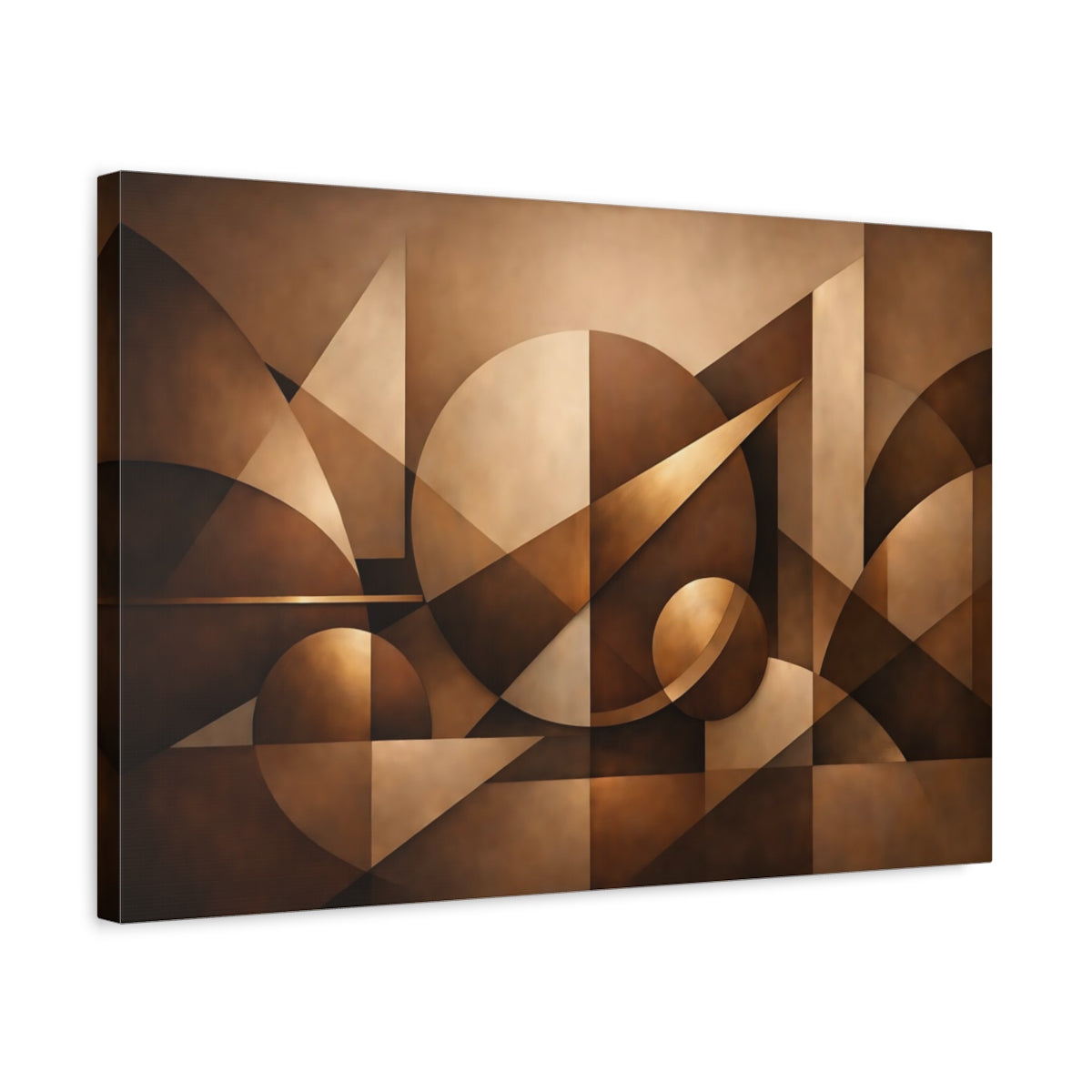 Side Mockup 3. Abstract Geometric Shapes Brown Geometric shown as stretched canvas wall art