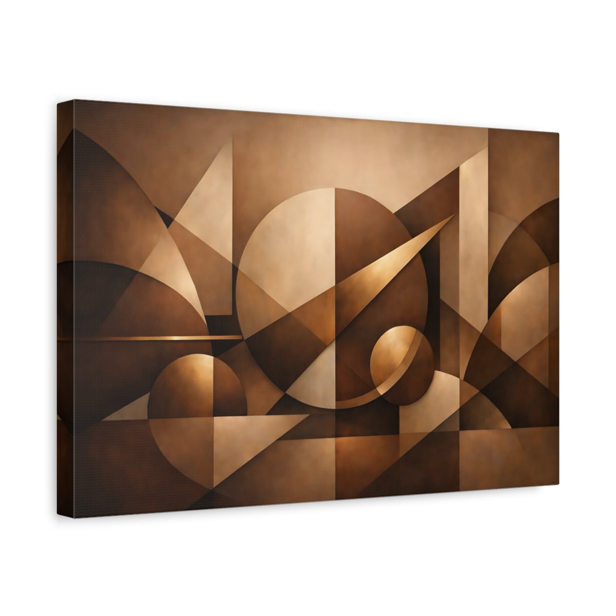 Side Mockup 4. Abstract Geometric Shapes Brown Geometric shown as stretched canvas wall art