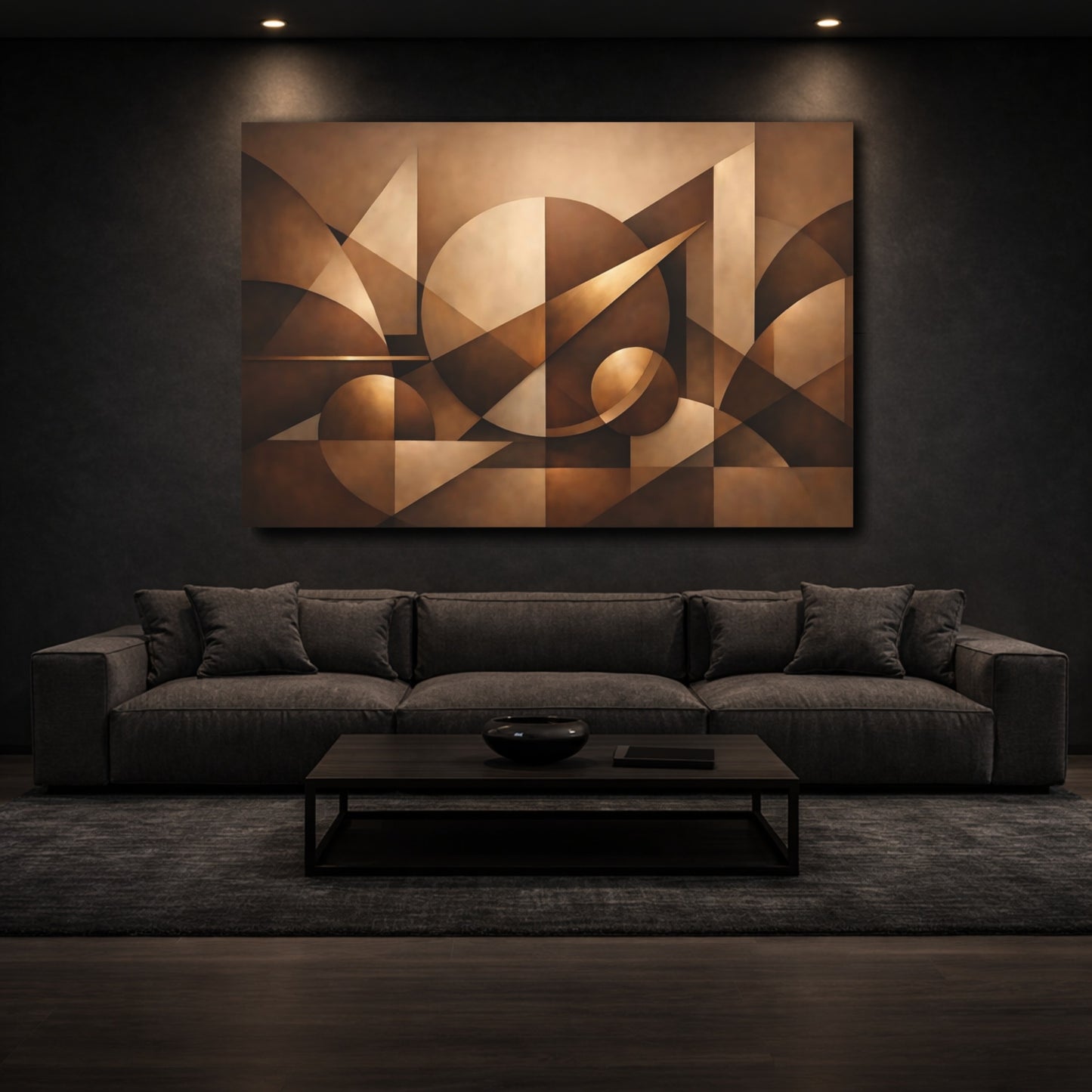 Mockup 2. Abstract Geometric Shapes Brown Geometric shown as stretched canvas wall art