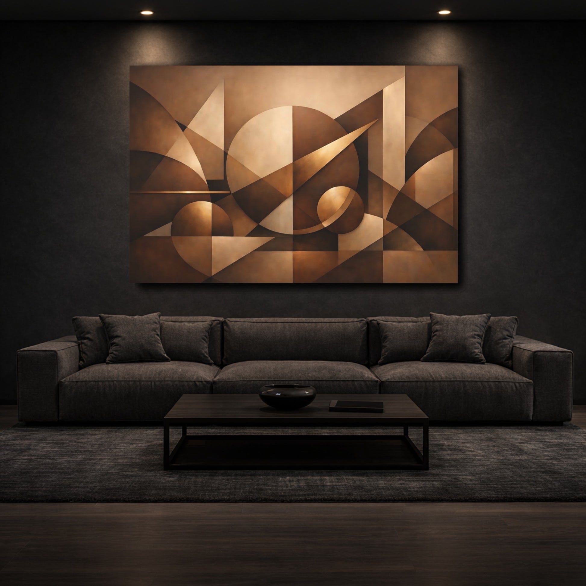 Mockup 2. Abstract Geometric Shapes Brown Geometric shown as stretched canvas wall art