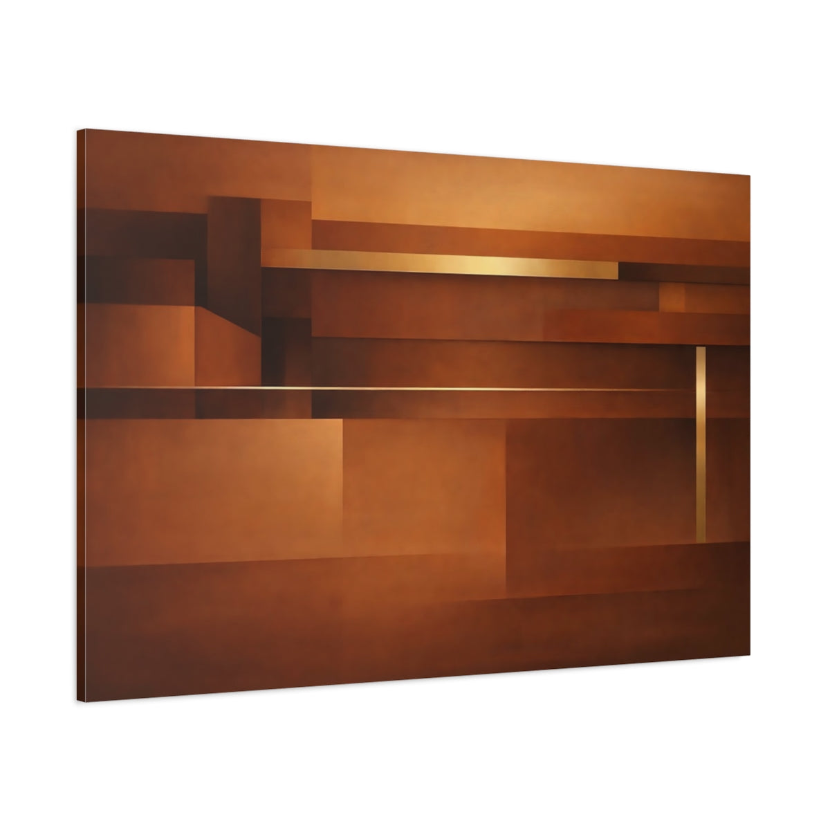 Main Mockup. Abstract Geometric Shapes Brown Gold Abstract shown as stretched canvas wall art