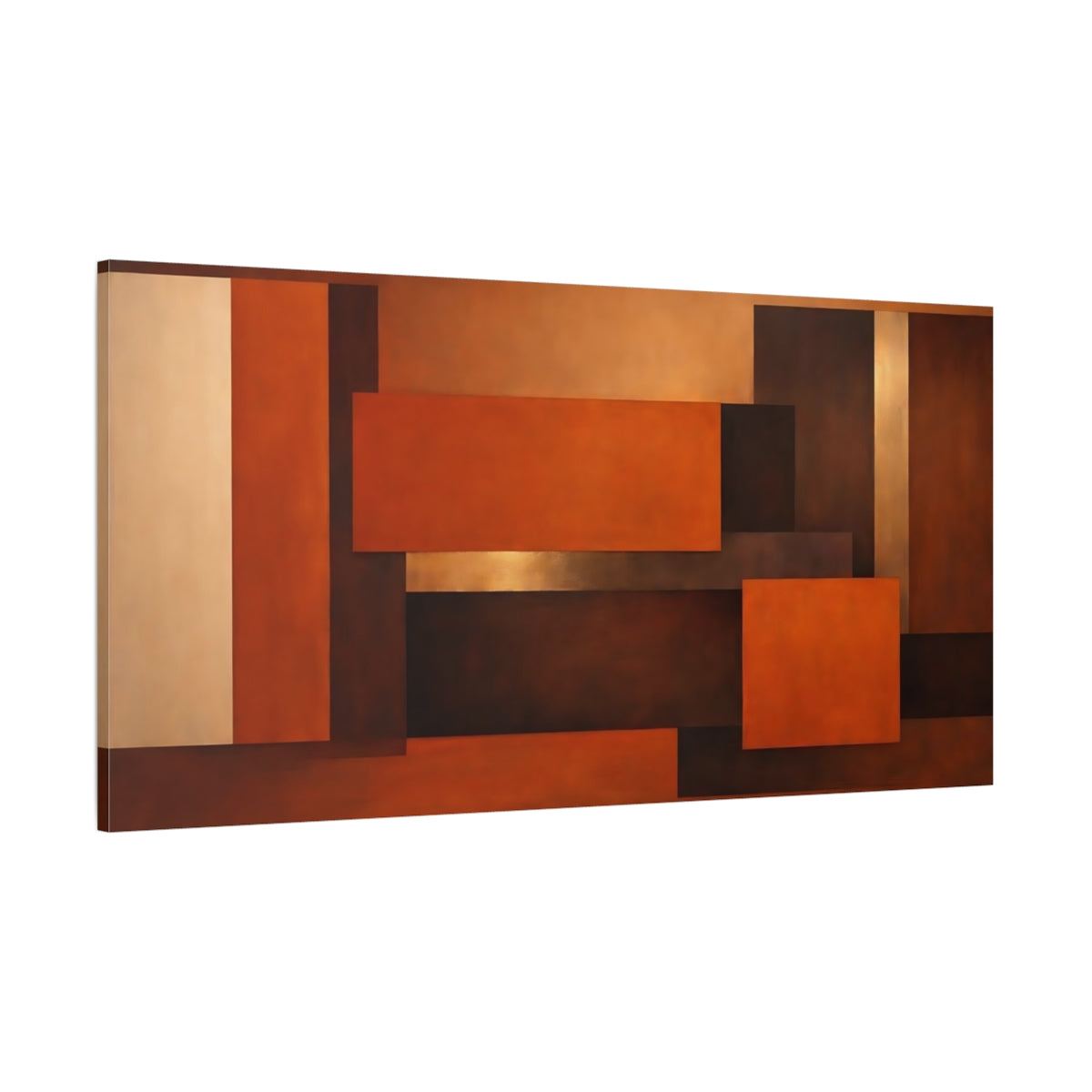 Main Mockup. Abstract Geometric Shapes Brown Gold Blocks shown as stretched canvas wall art