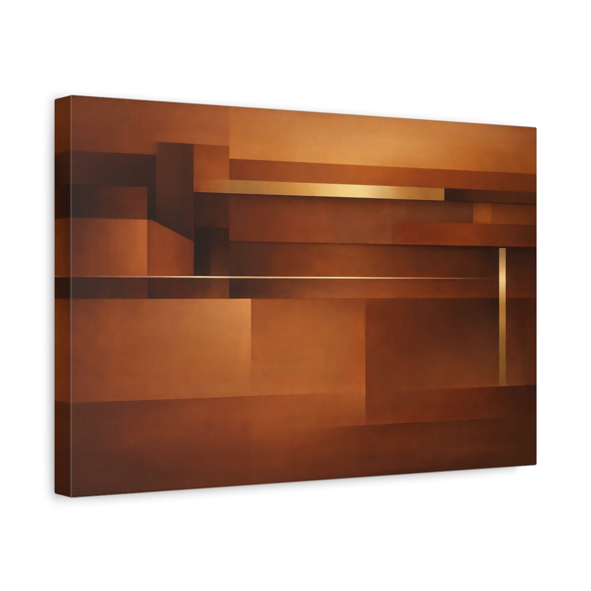 Side Mockup 4. Abstract Geometric Shapes Brown Gold Abstract shown as stretched canvas wall art