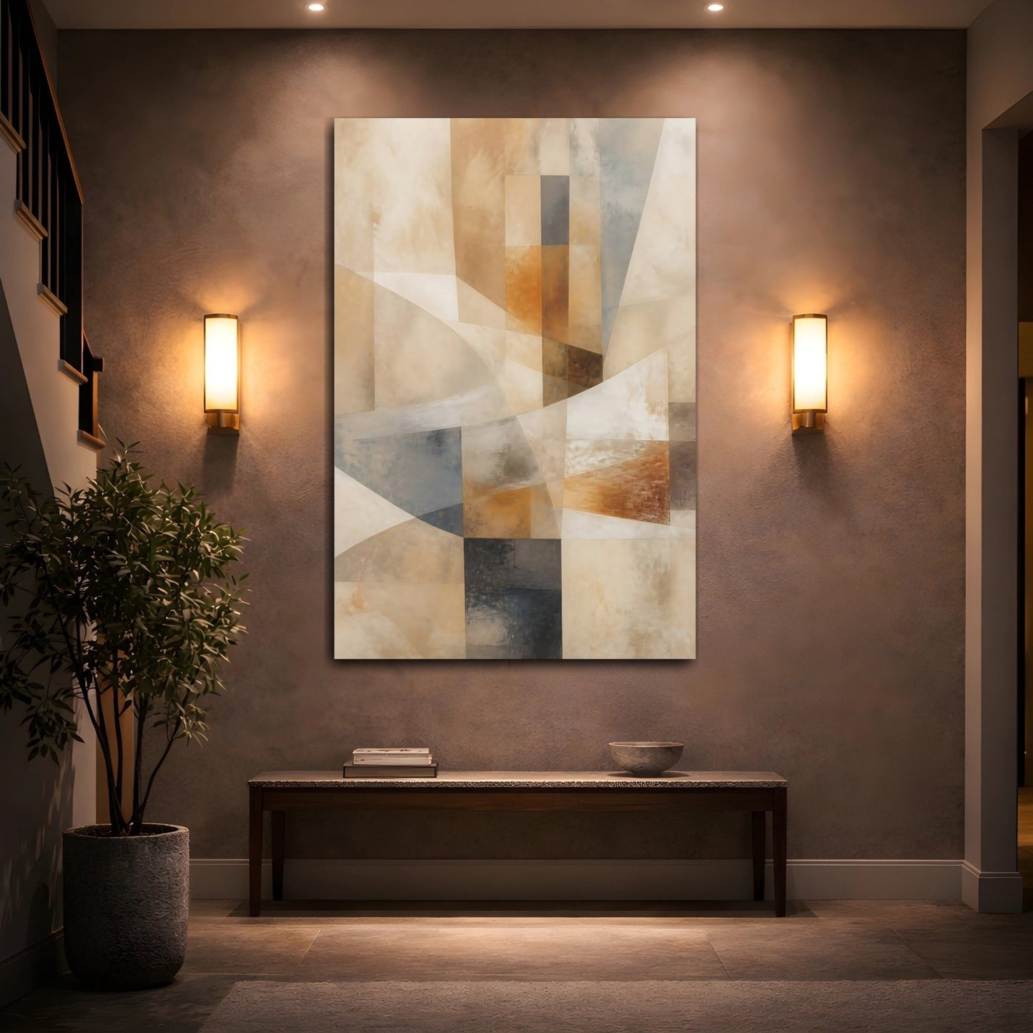 Abstract Geometric Shapes Brown Grey Canvas Print – Modern Decor for Living Room, Above Console Table - YesArtYes