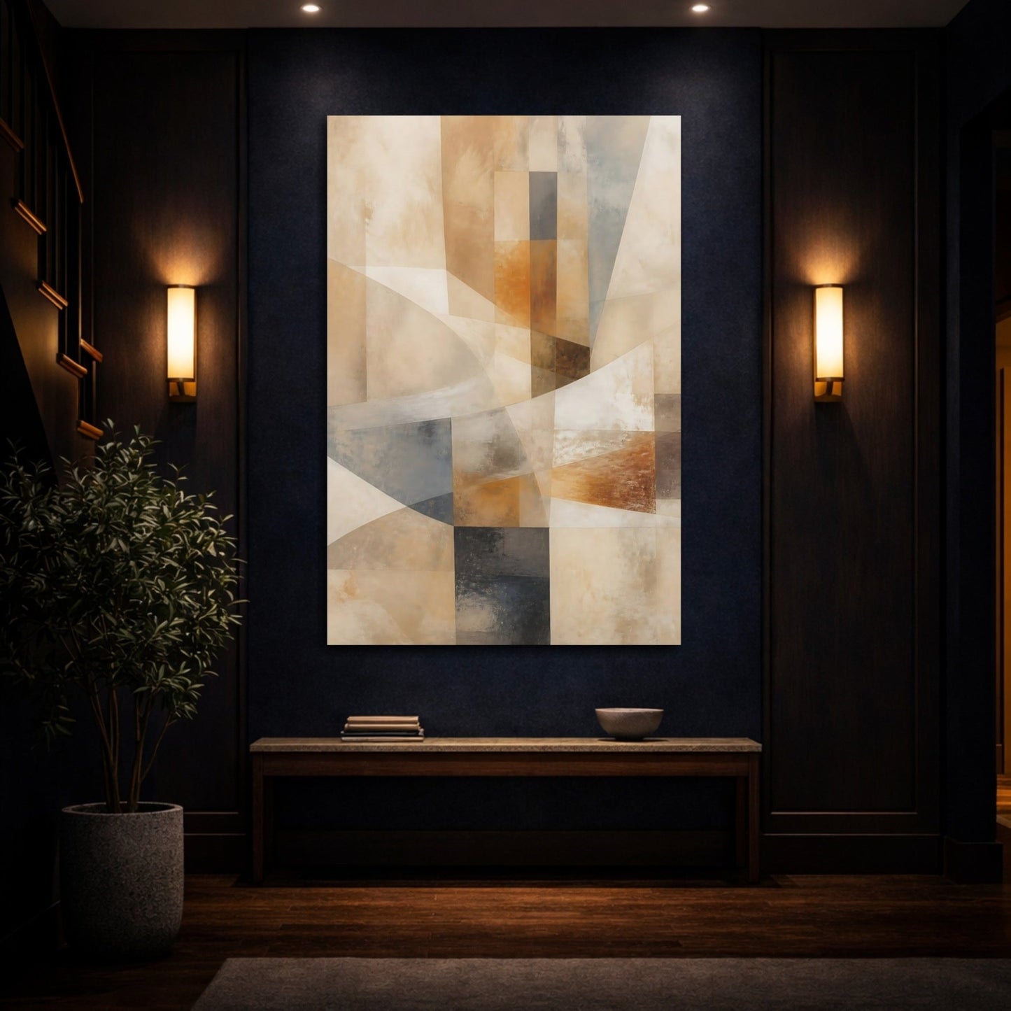 Abstract Geometric Shapes Brown Grey Canvas Print – Modern Decor for Living Room, Above Console Table - YesArtYes