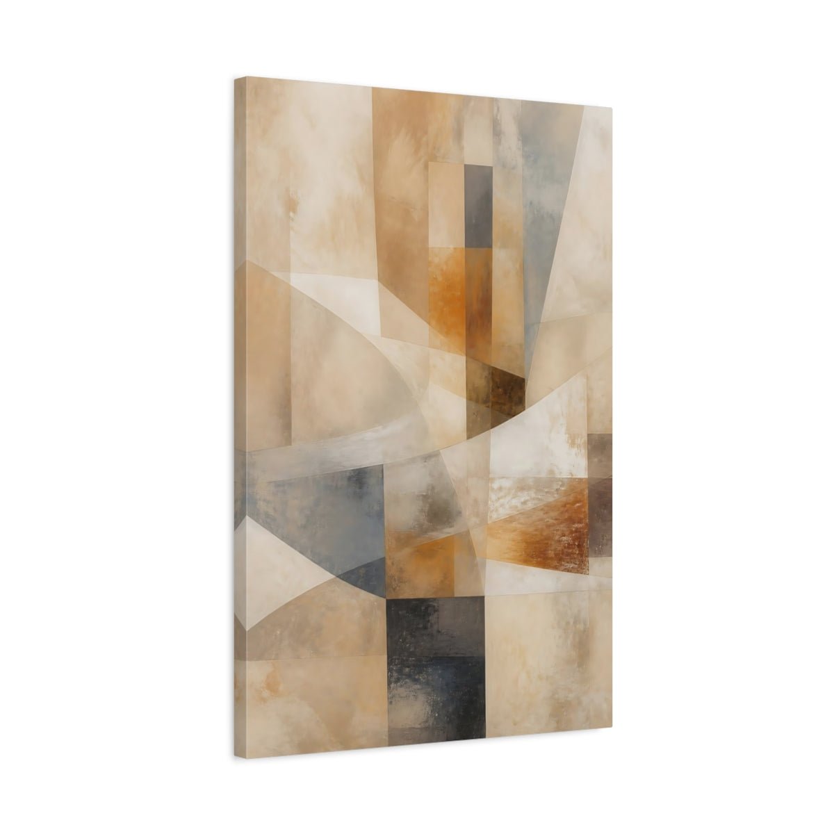 Abstract Geometric Shapes Brown Grey Canvas Print – Modern Decor for Living Room, Above Console Table - YesArtYes