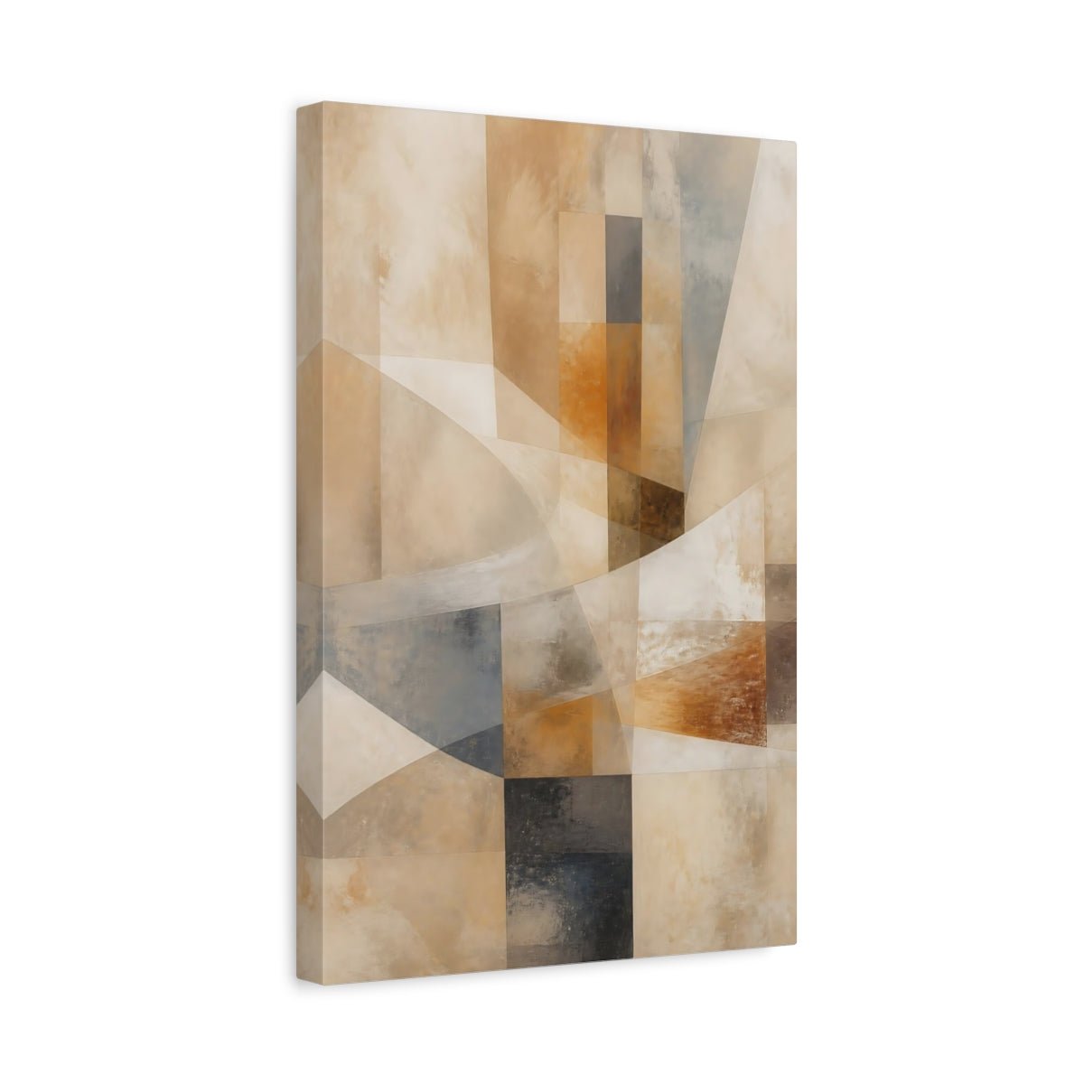 Abstract Geometric Shapes Brown Grey Canvas Print – Modern Decor for Living Room, Above Console Table - YesArtYes