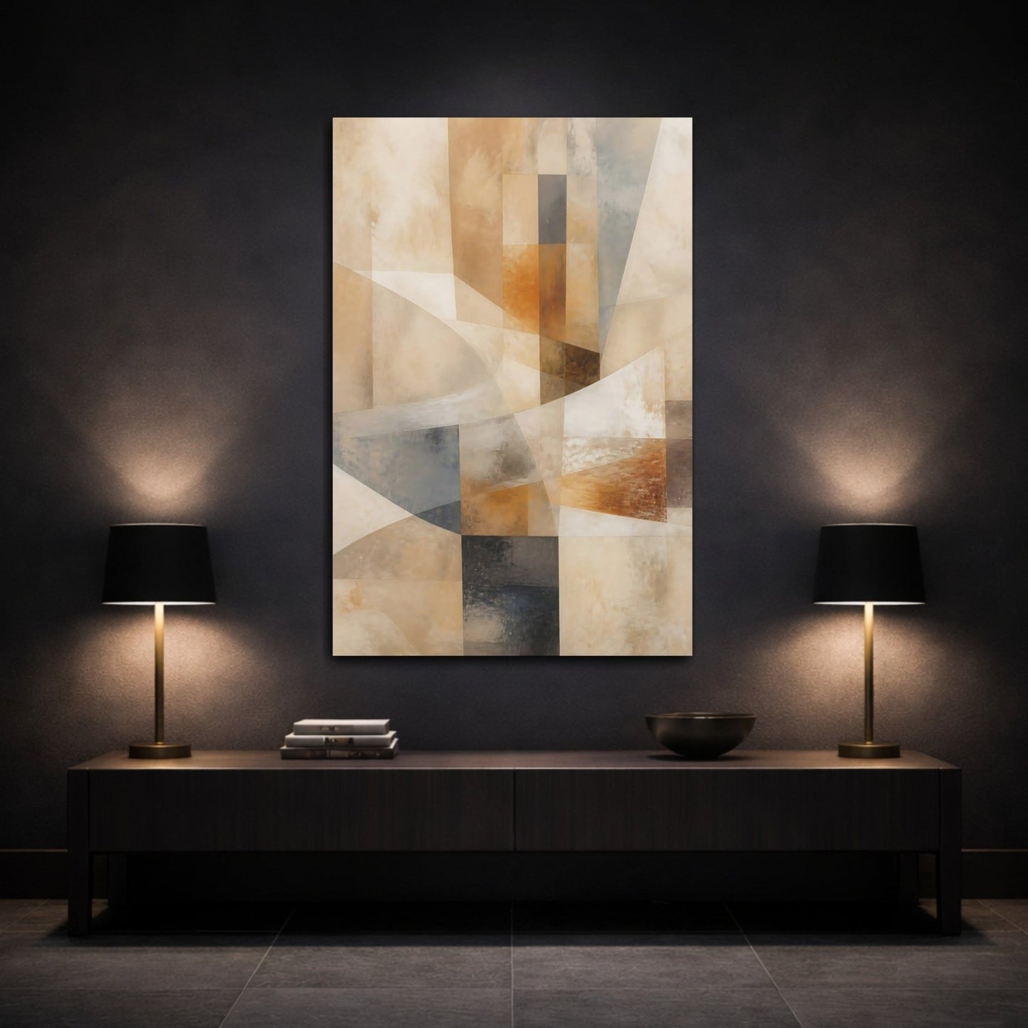 Abstract Geometric Shapes Brown Grey Canvas Print – Modern Decor for Living Room, Above Console Table - YesArtYes