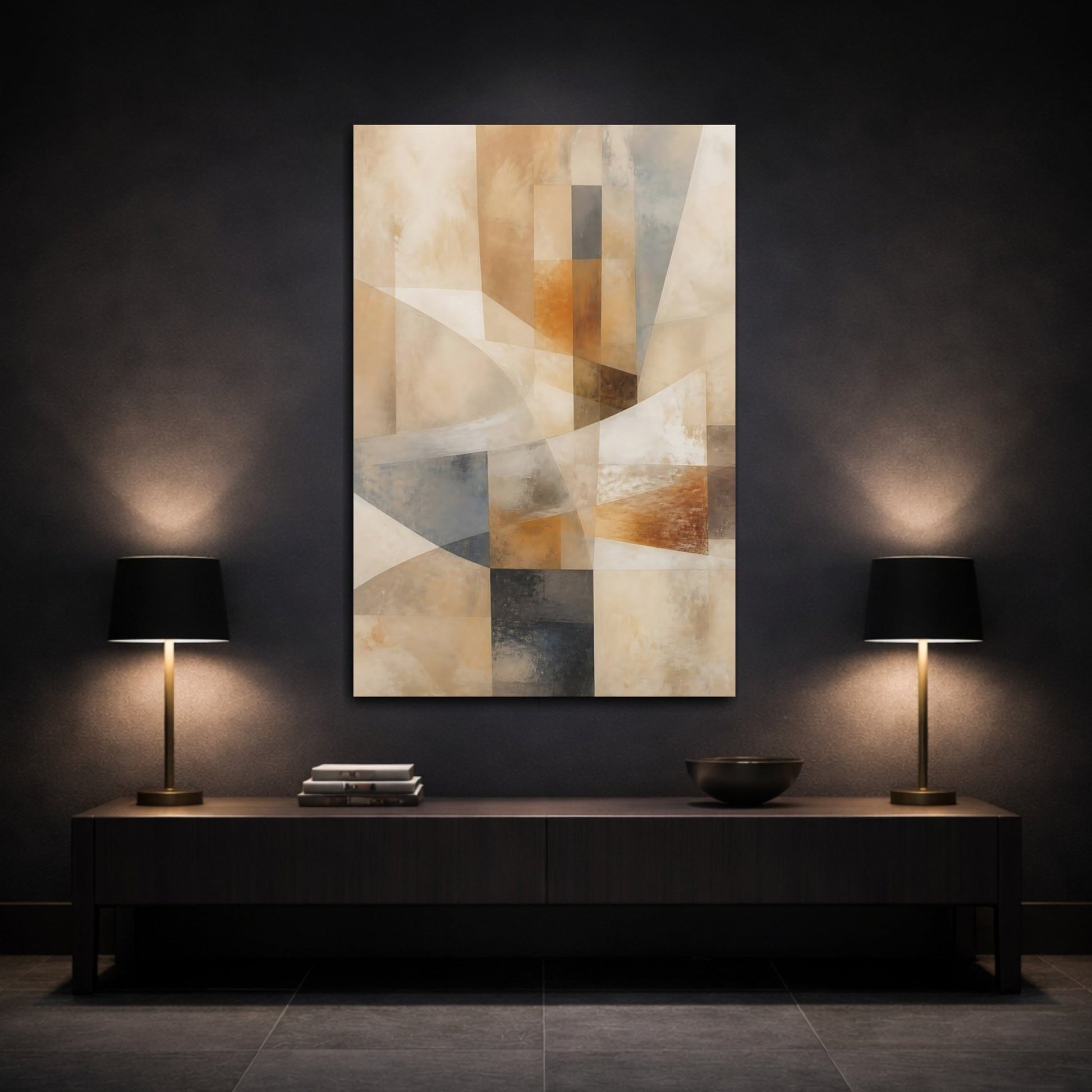 Abstract Geometric Shapes Brown Grey Canvas Print – Modern Decor for Living Room, Above Console Table - YesArtYes