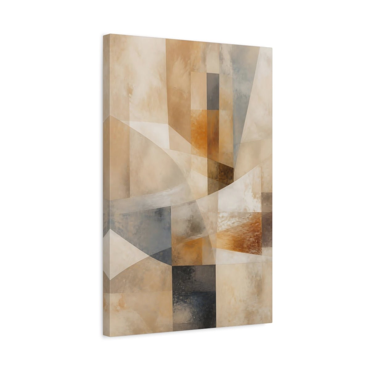Abstract Geometric Shapes Brown Grey Canvas Print – Modern Decor for Living Room, Above Console Table - YesArtYes
