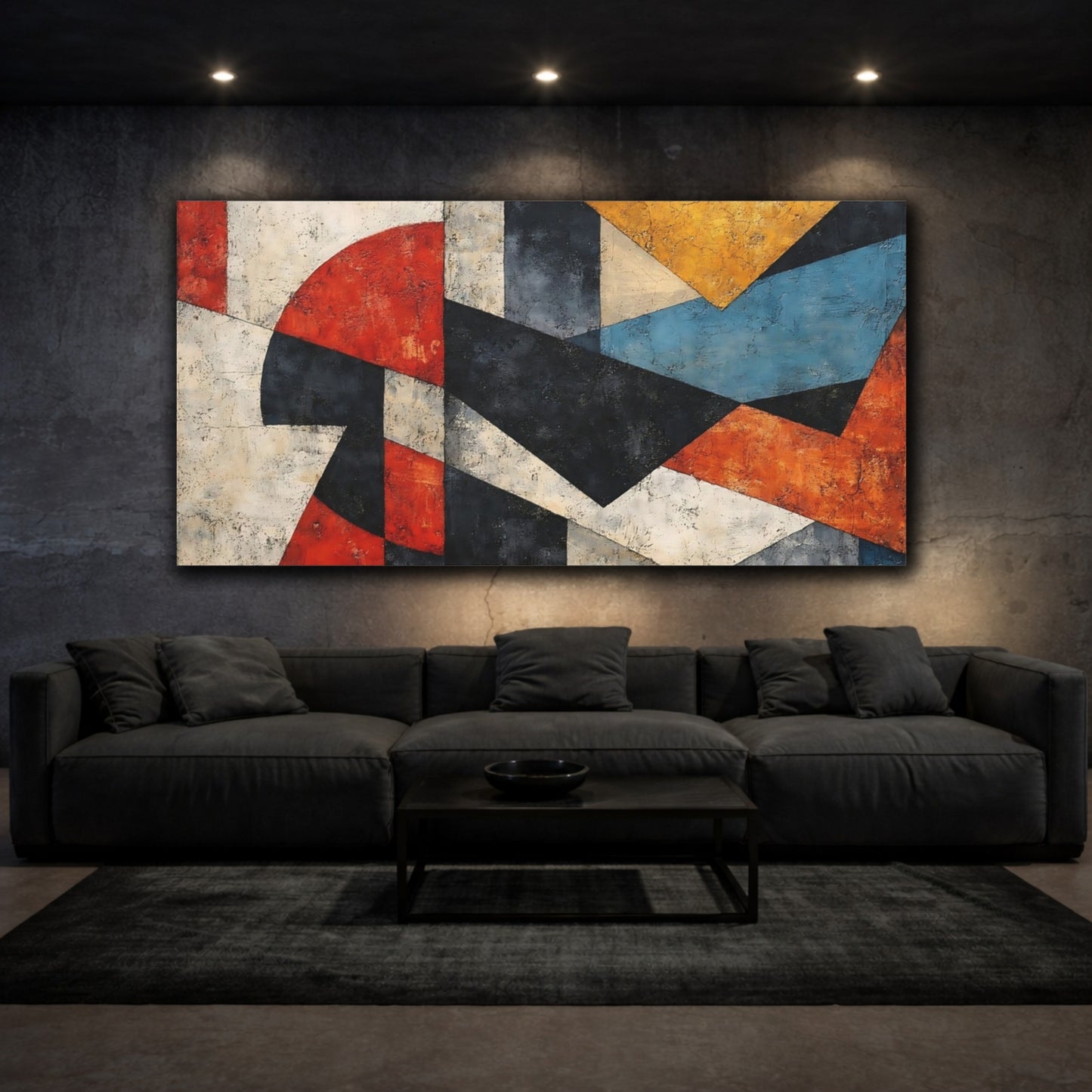 Mockup 2. Abstract Geometric Shapes Colorful Abstract Geometric shown as stretched canvas wall art