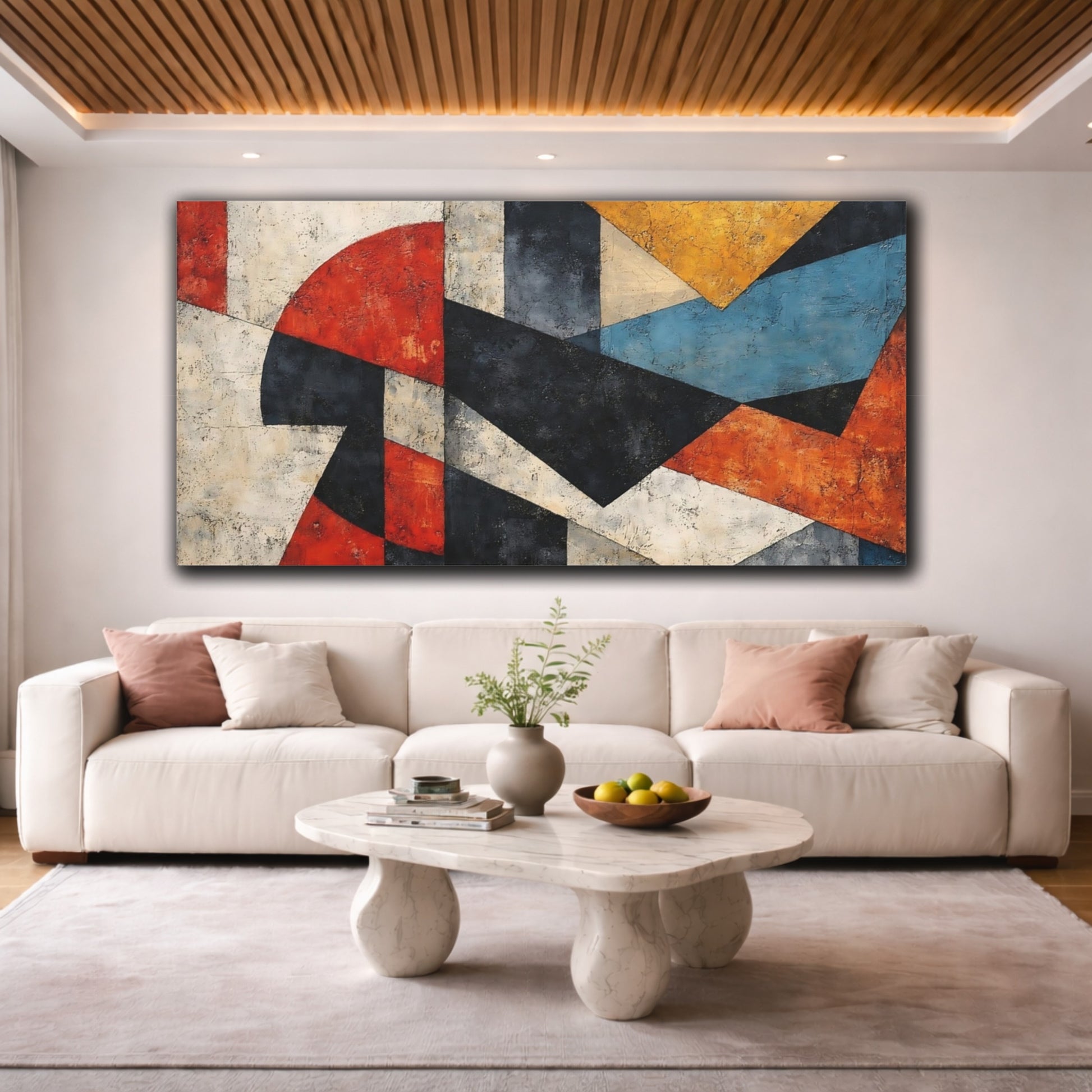 Mockup 3. Abstract Geometric Shapes Colorful Abstract Geometric shown as stretched canvas wall art