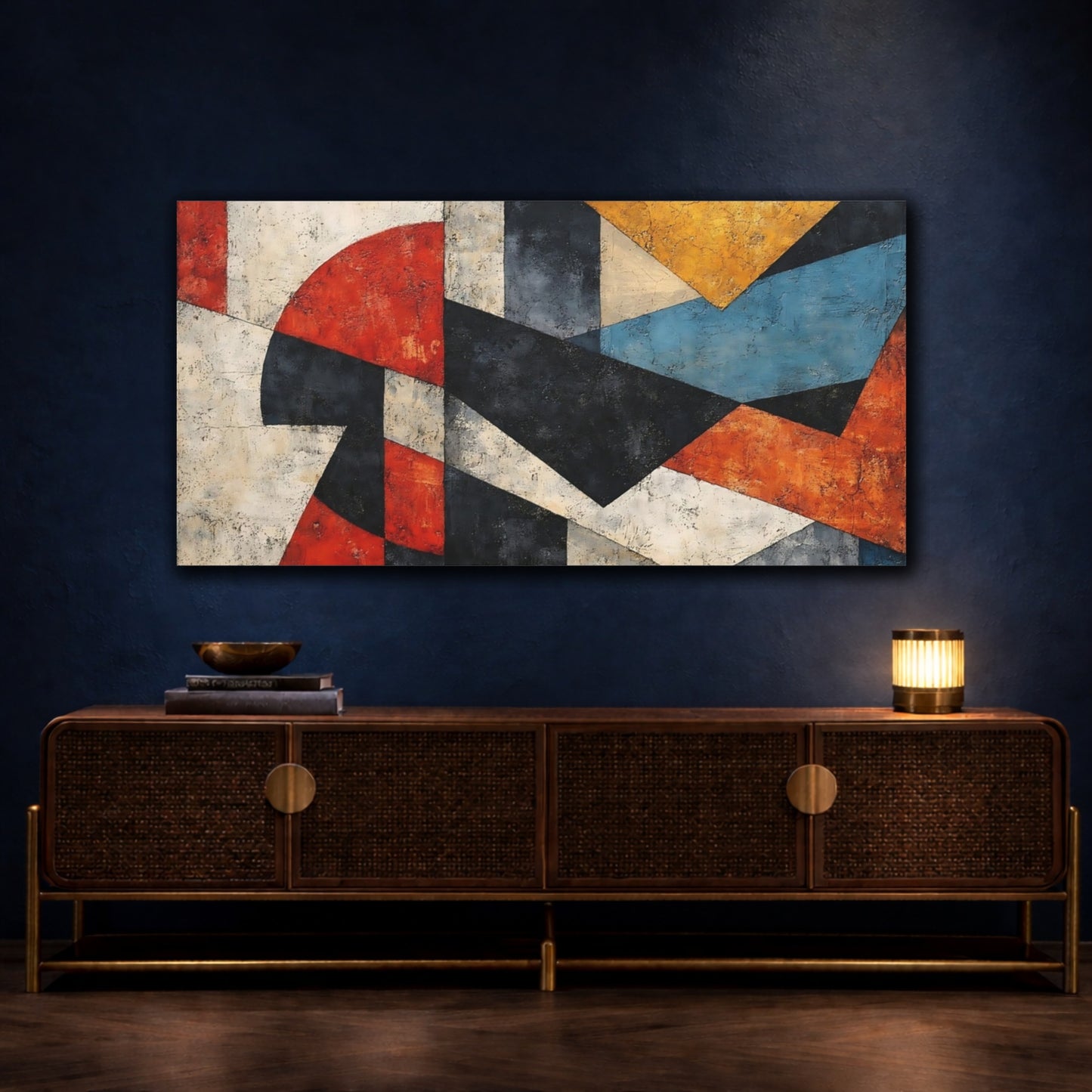 Mockup 4. Abstract Geometric Shapes Colorful Abstract Geometric shown as stretched canvas wall art