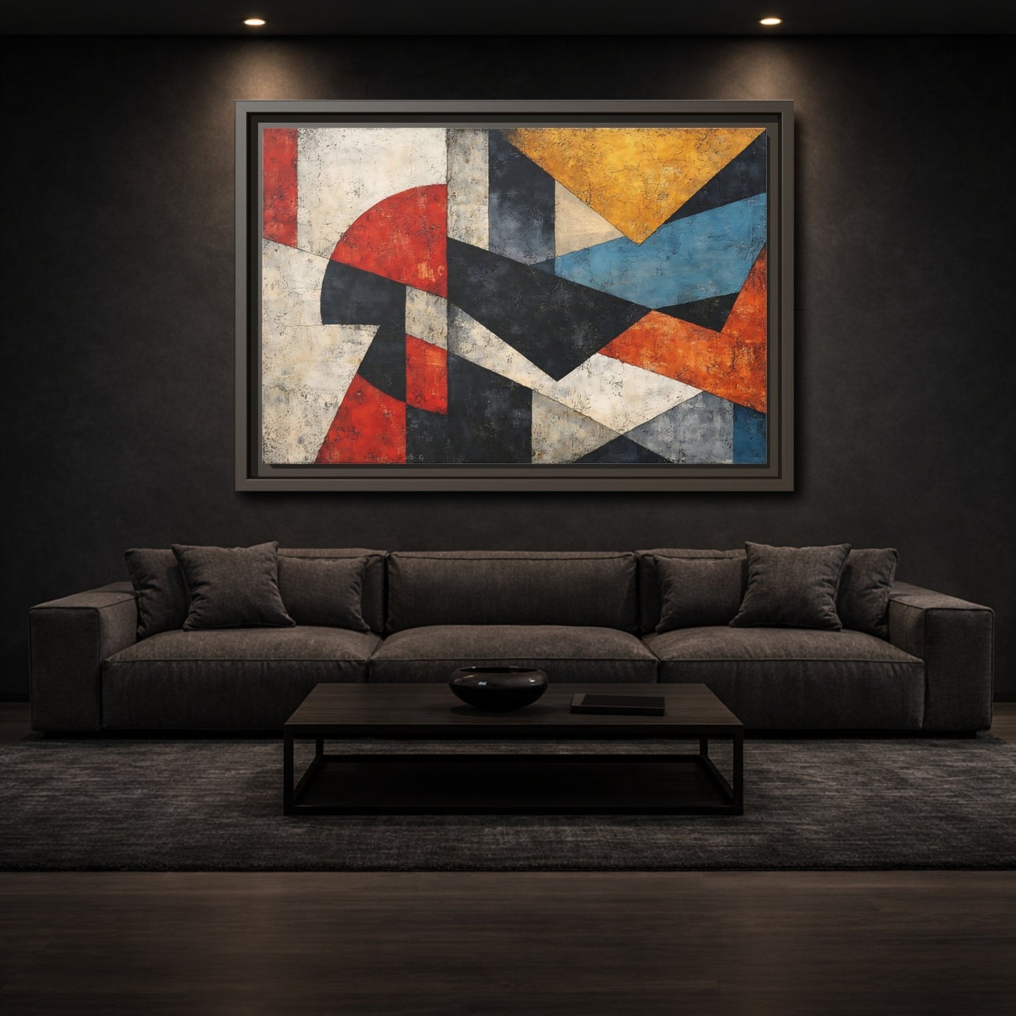 Mockup 2. Abstract Geometric Shapes Colorful Abstract shown as stretched canvas wall art
