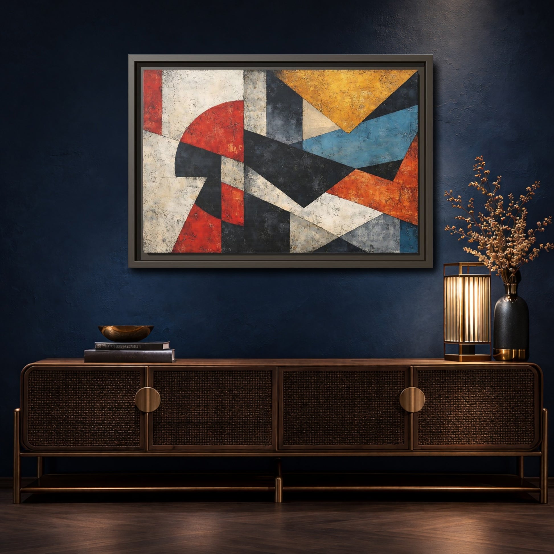 Mockup 4. Abstract Geometric Shapes Colorful Abstract shown as stretched canvas wall art