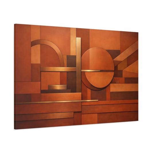 Main Mockup. Abstract Geometric Shapes Copper Brown Abstract shown as stretched canvas wall art