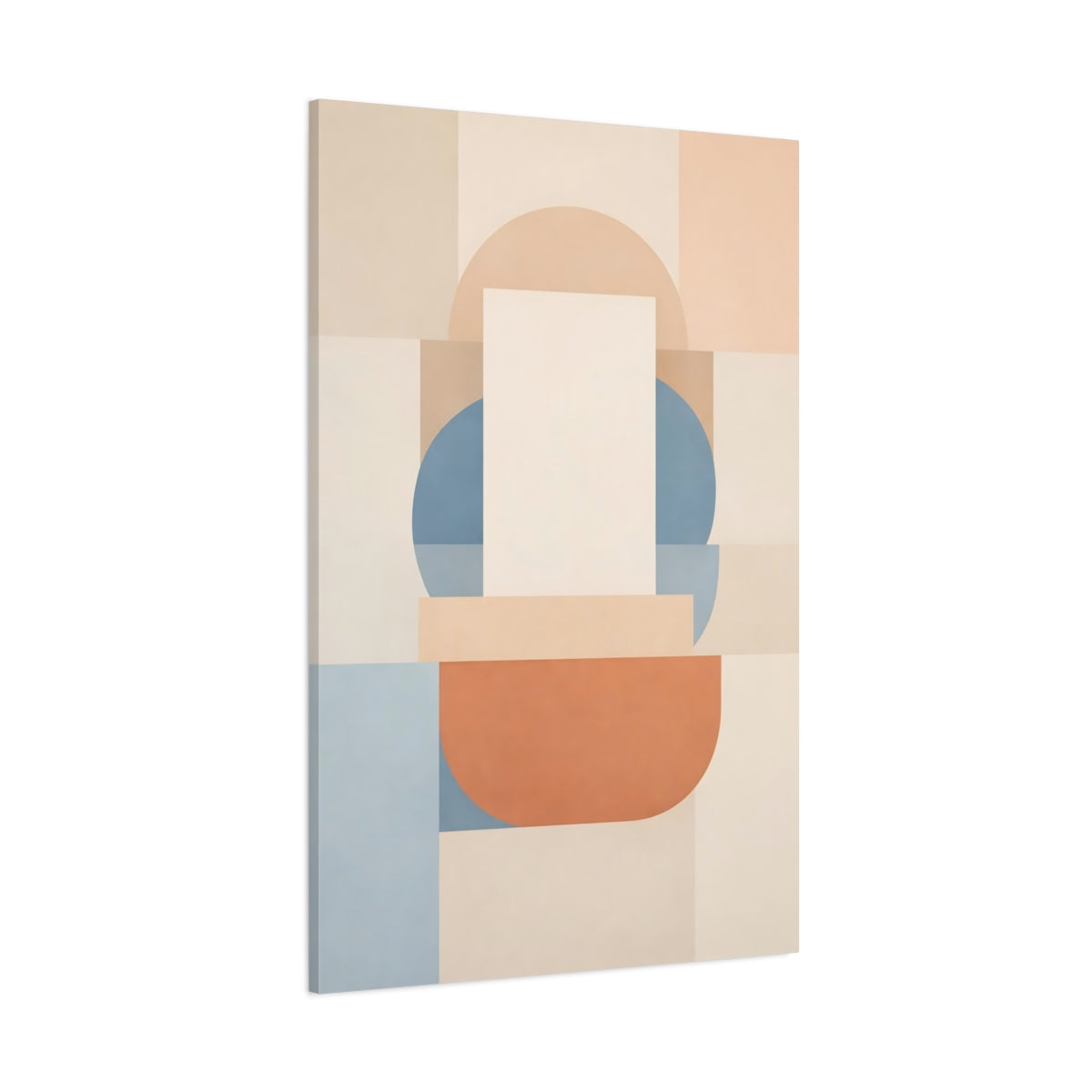 Abstract Geometric Shapes Cream Blue Terracotta shown as stretched canvas wall art