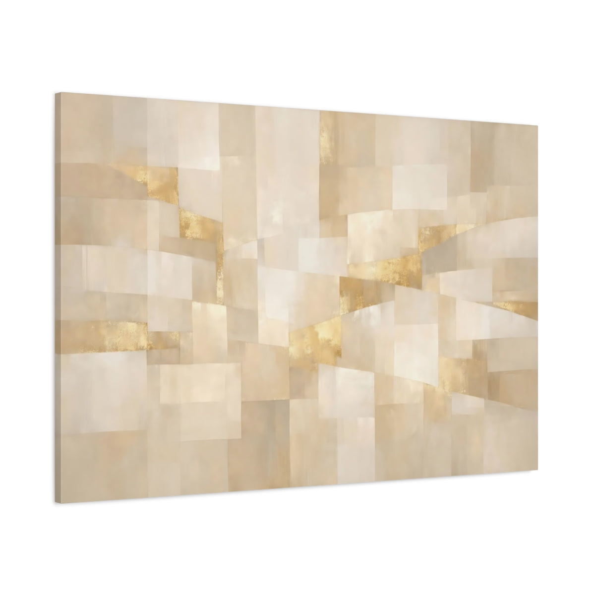 Main Mockup. Abstract Geometric Shapes Cream Gold Abstract shown as stretched canvas wall art